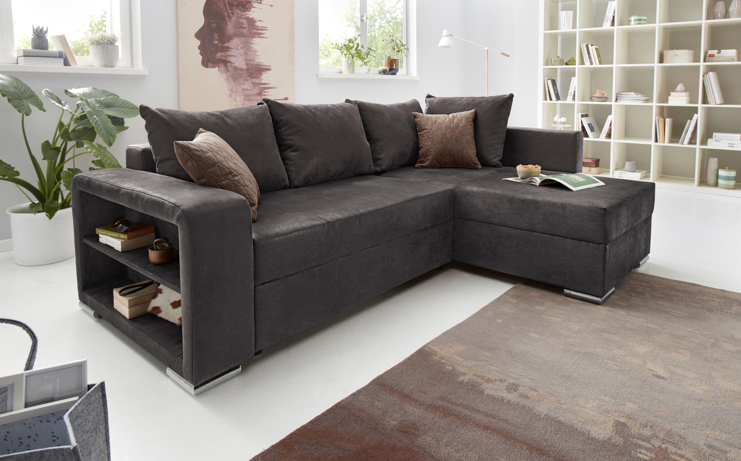 Image of COLLECTION AB Ecksofa "John L-Form, B: 226 cm" Bettfunktion, Bettkasten, Regalelement & 2 Zierkissen, Federkern