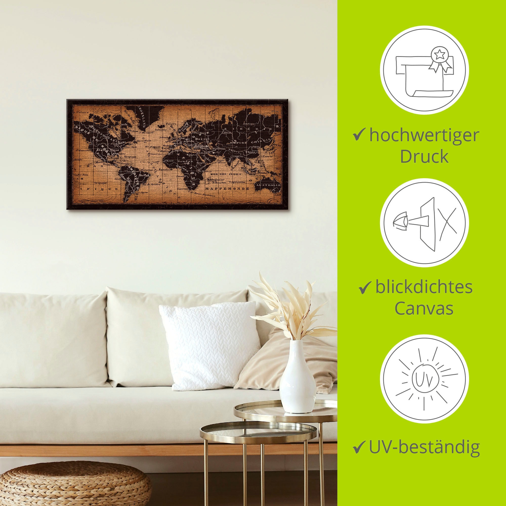 Artland Wandbild »Alte Weltkarte«, Landkarten, (1 St.), als Leinwandbild, Poster, Wandaufkleber in verschied. Grössen