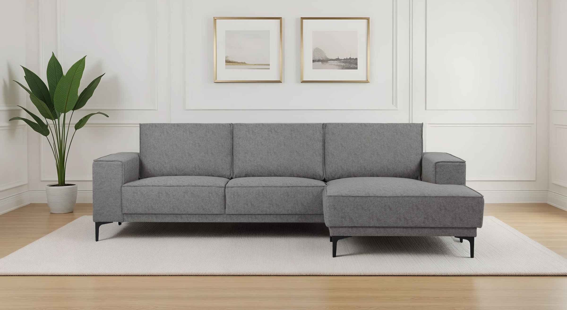 GOODproduct Ecksofa »Polsterecke Oland, Struktur, Flachgewebe, Luxus-Microfaser, Boucle« L-Form, 280 cm, Wellenunterfederung, Skandi-Design, Metallfüsse