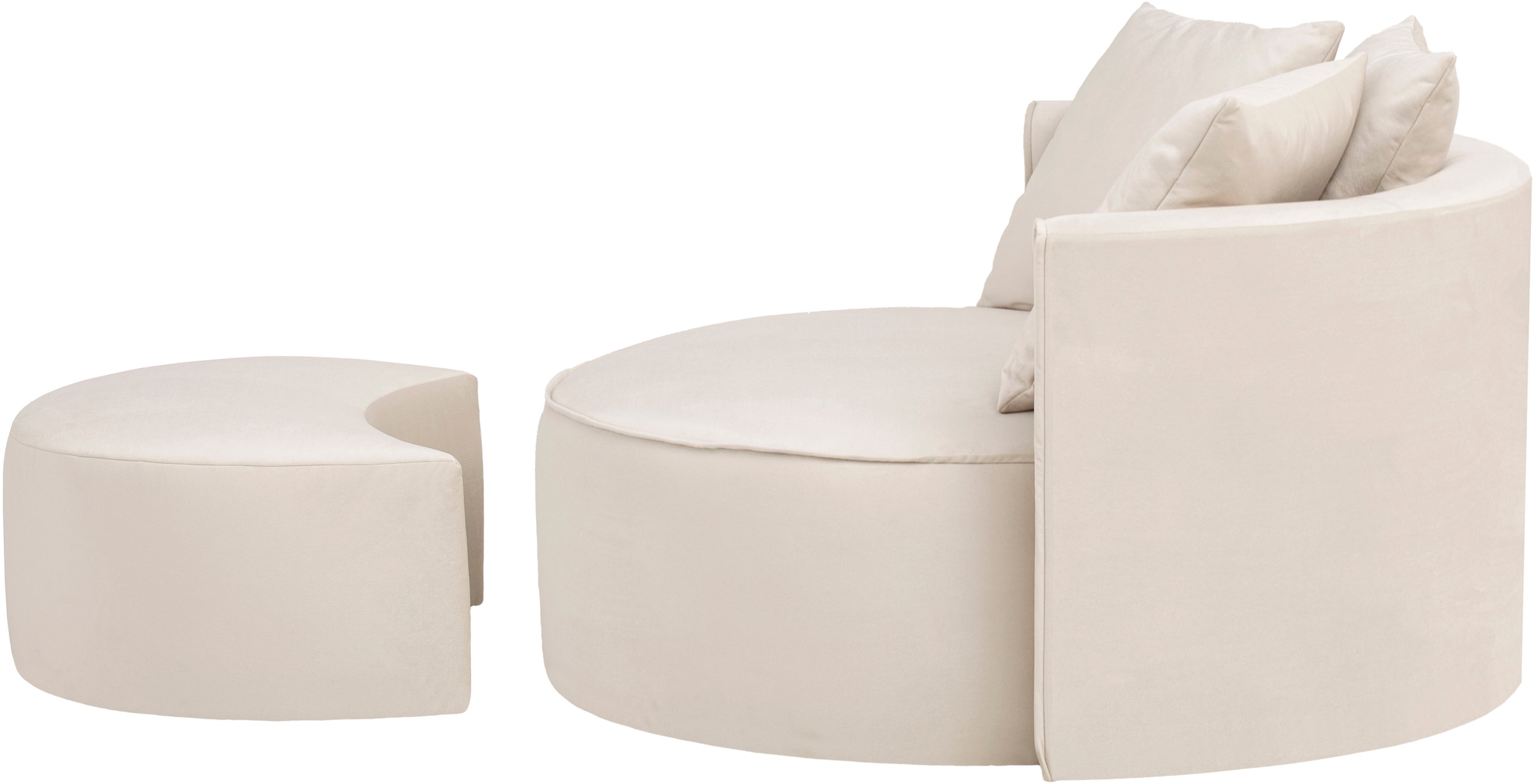 LeGer Home by Lena Gercke XXL-Sessel »ISALIE, Rundsessel mit Hocker, Lesesessel, Loveseat, Big-Sessel«, (Set), trendige Stoffe, 3 Zierkissen, grosse Sitzfläche, Cord, Samt, Bouclé