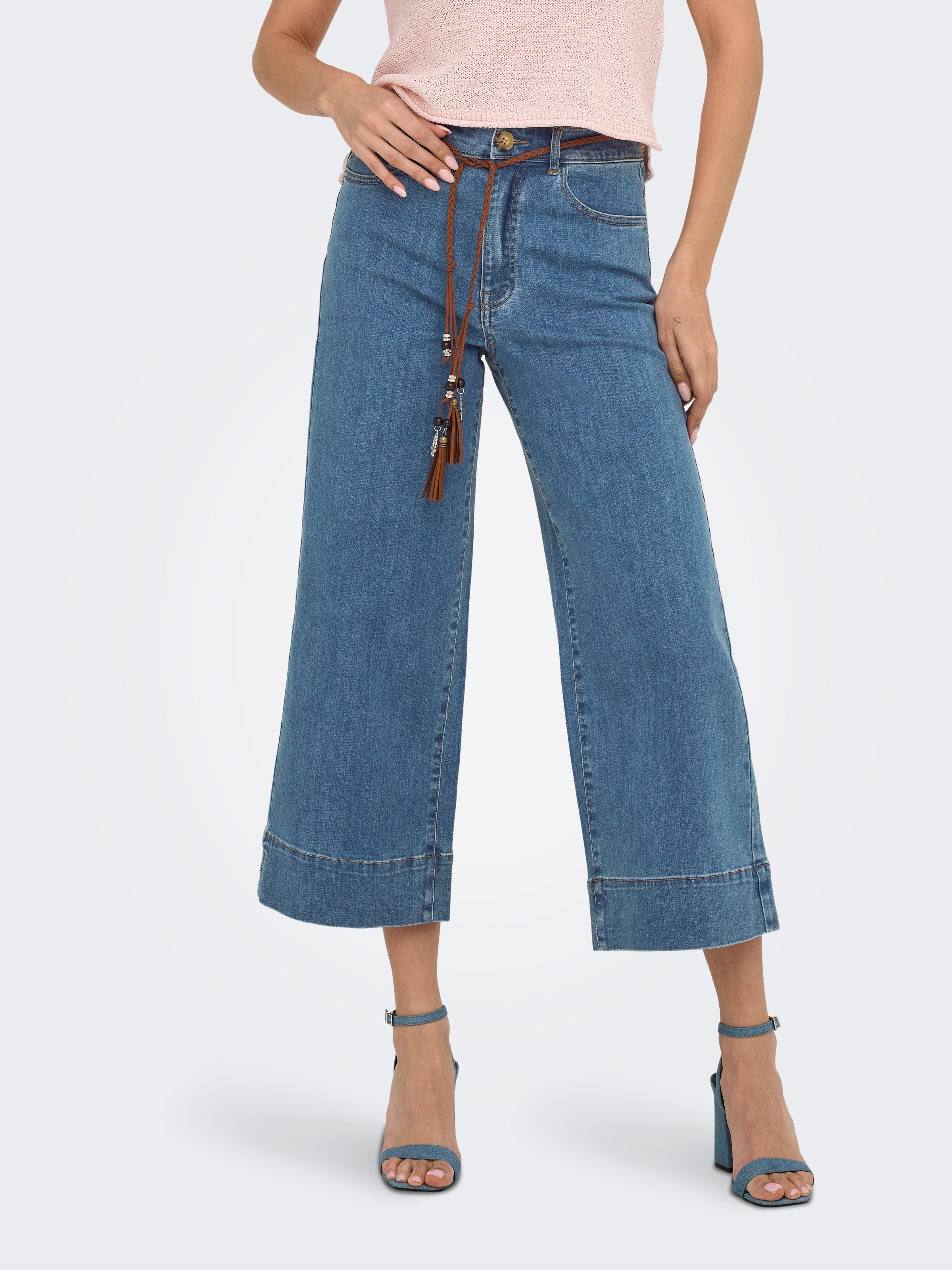 Image of ONLY High-waist-Jeans "ONLMADISON HW BELT WD CRP DNM GUA165NOOS" Materialmix, High Waist, verkürzte Länge