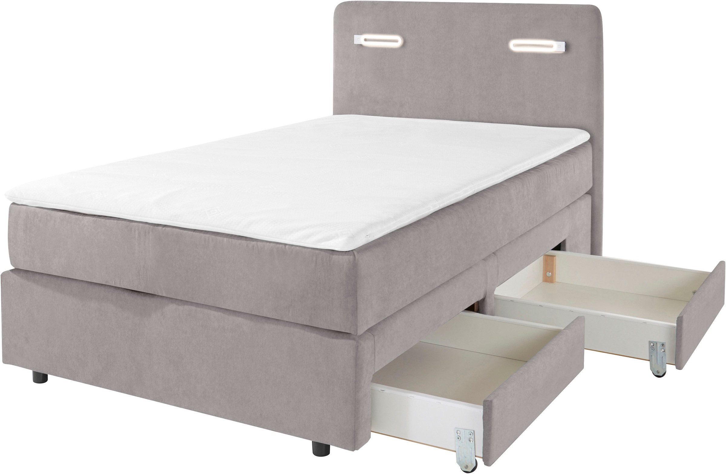 Home affaire Boxbett »Luan« Schubkästen, LED-Beleuchtung und Topper, in Breite 120 cm und 180 cm