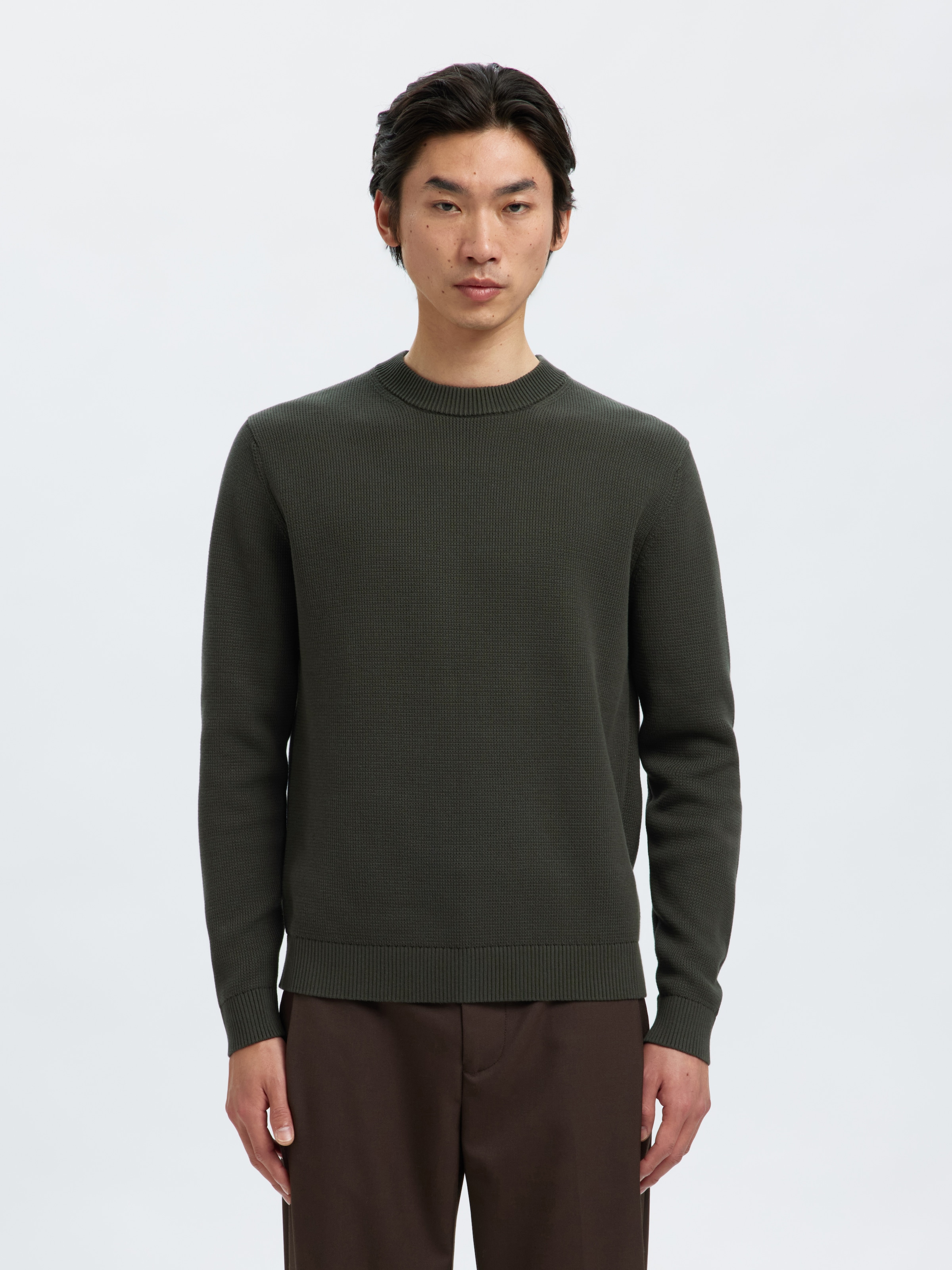 Image of SELECTED Rundhalspullover "SLHDANE LS KNIT STRUCTURE CREW NECK NOOS" Baumwolle, regular fit