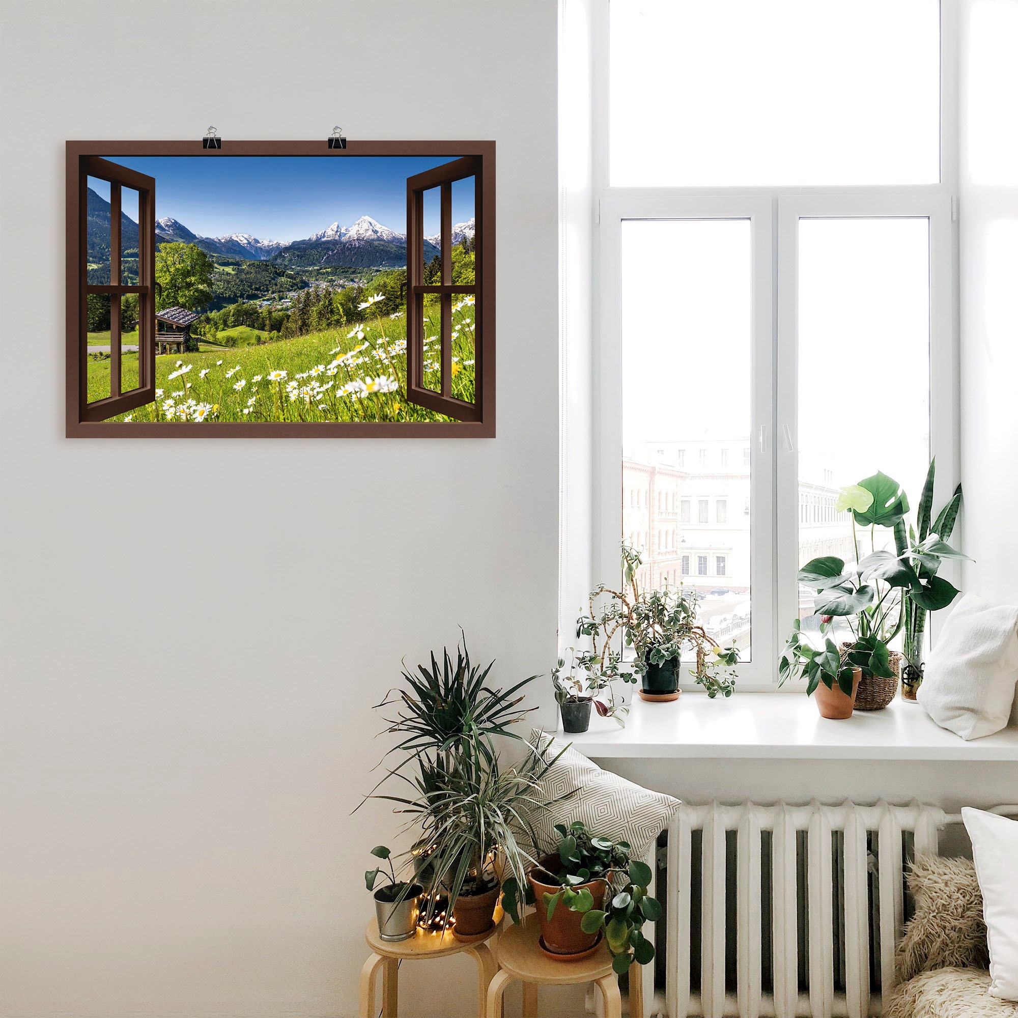 Artland Wandbild "Fensterblick Bayerischen Alpen" Berge 1 Stk. tlg. als Leinwandbild, Poster, Wandaufkleber in verschied. Größen
