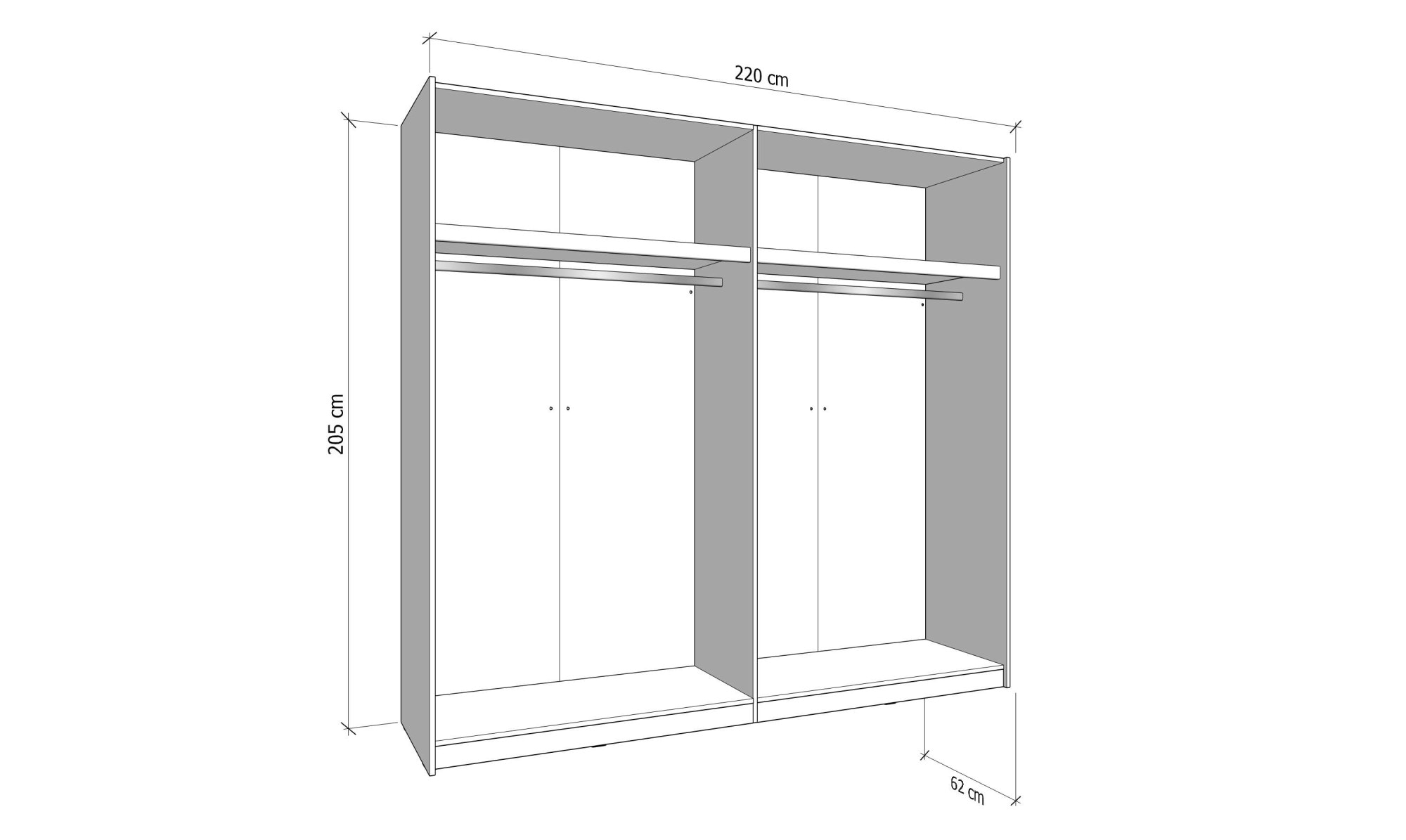 Home affaire Schwebetürenschrank »Aleria Schiebetürenschrank, Kleiderschrank, Wäscheschrank, Garderobe« mit Spiegel, 2 Metallkleiderstangen, in 2 Farben, Breite 220