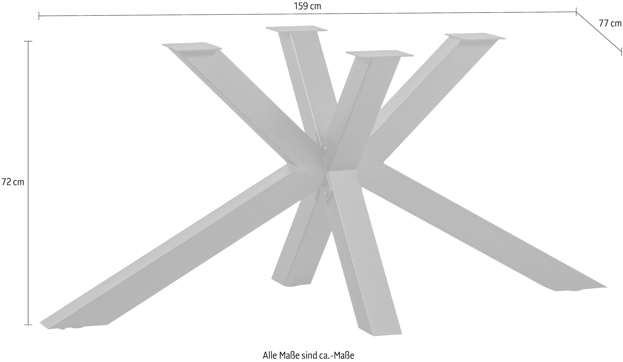 WOOOD Pied de table »Tablo Kreuzform Metall mit Pulverbeschichtung B 159 x T 77 x H 72 cm« Capacité de charge 150 kg, forme croisée compacte, facile à monter