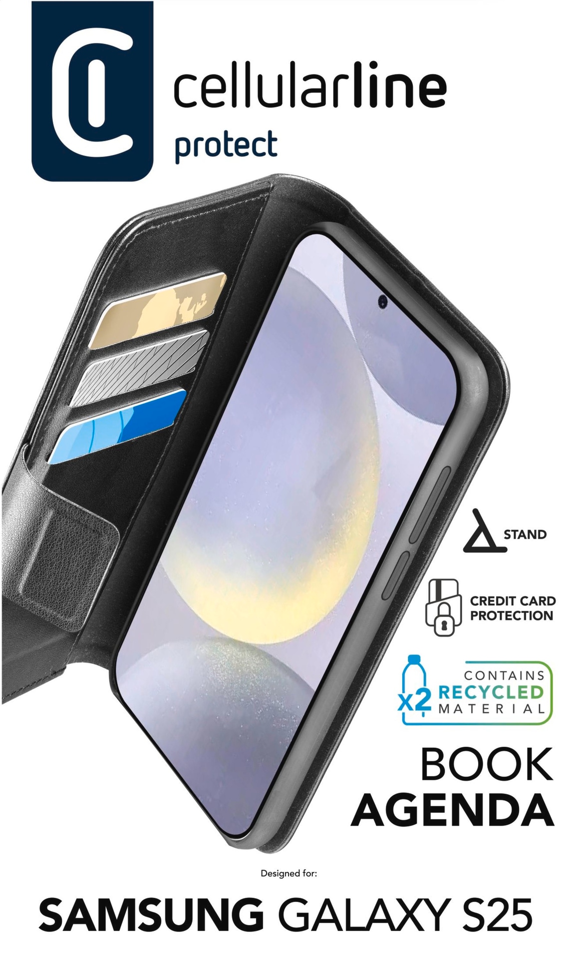 Cellularline Handyhülle »Book Agenda 2 Case für Samsung Galaxy S25« Backcover, Schutzhülle, Handyschutzhülle, Case, Schutzcase, stossfest