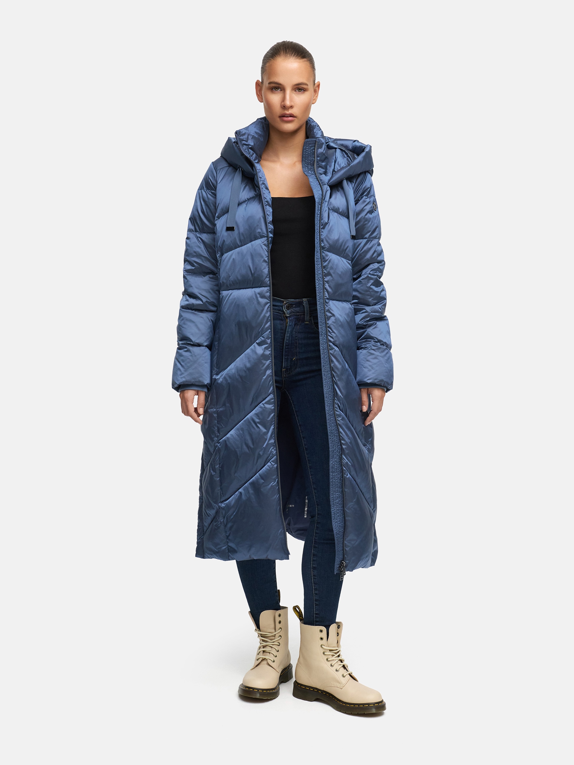 MANISA Manteau d'hiver mit Stehkragen und fester Kapuze und dekorativen Strickbändern