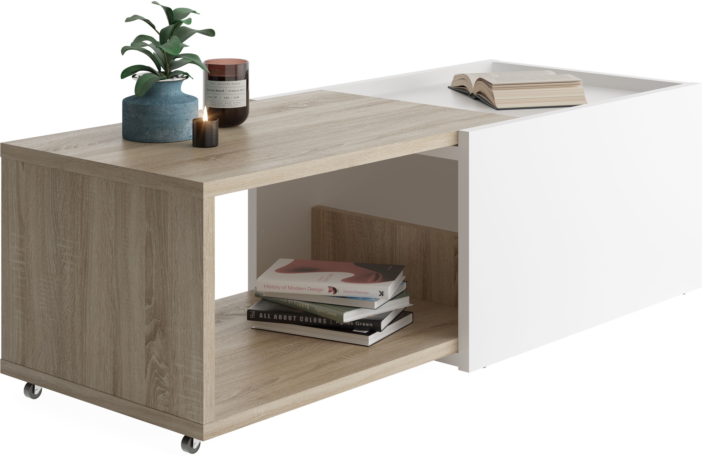 Image of FMD Couchtisch "Slide" flexibel ausziehbar, mit Rollen, Breite: 70 bis 125 cm