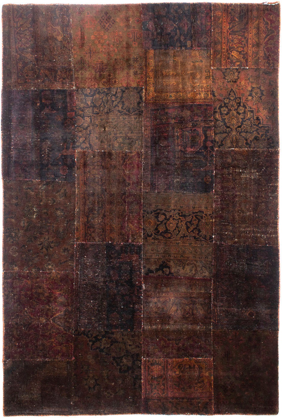 morgenland Teppich »Patchwork - 302 x 200 cm - dunkbraun«, rechteckig, 7 mm Höhe, Wohnzimmer, Handgeknüpft, Einzelstück mit Zertifikat