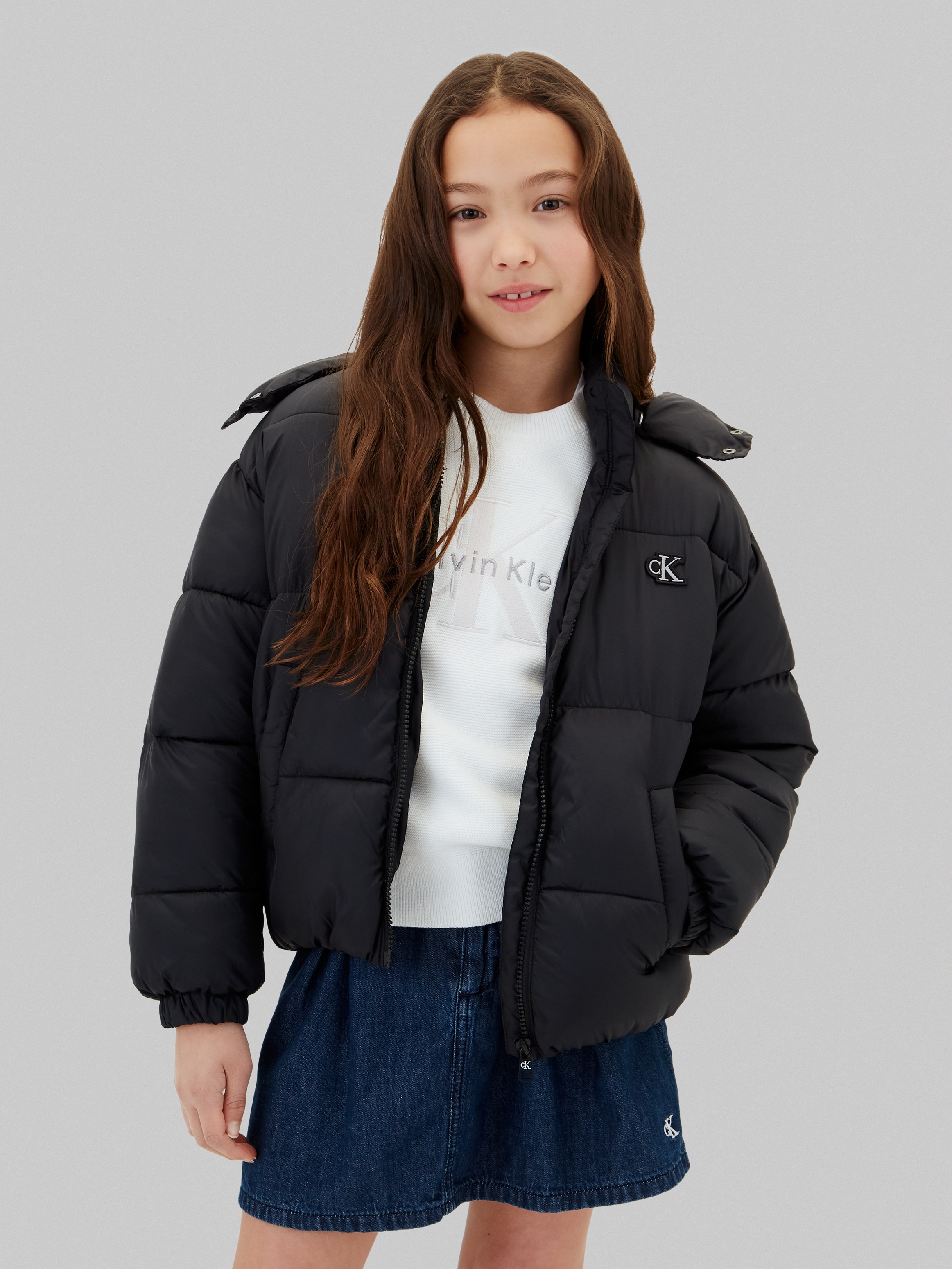 Image of Calvin Klein Jeans Steppjacke mit Kapuze abnehmbare Kapuze, Regular Fit, Logostickerei