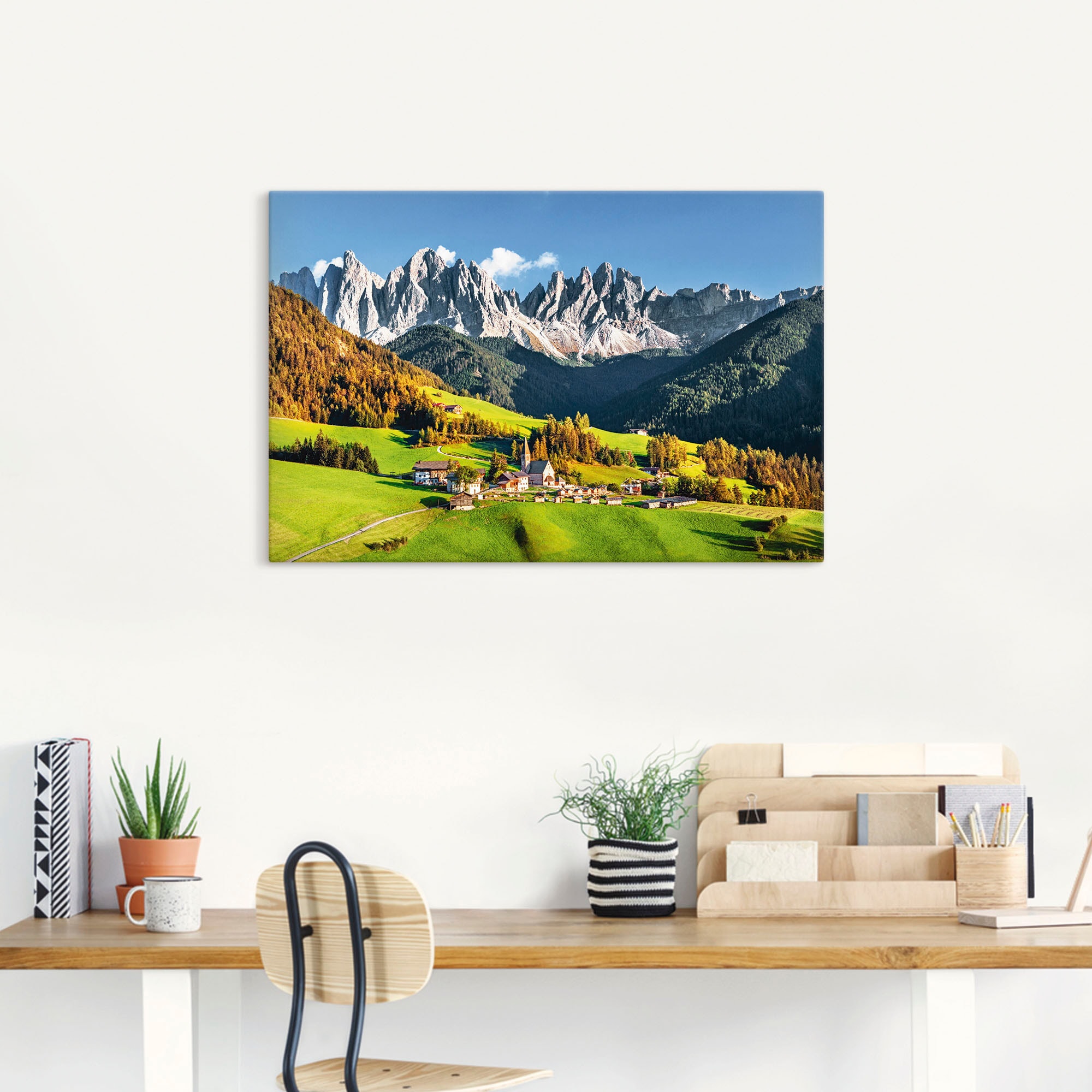 Artland Wandbild »Alpen Berge Santa Maddalena«, Berge & Alpenbilder, (1 St.), als Alubild, Outdoorbild, Leinwandbild, Poster in verschied. Grössen