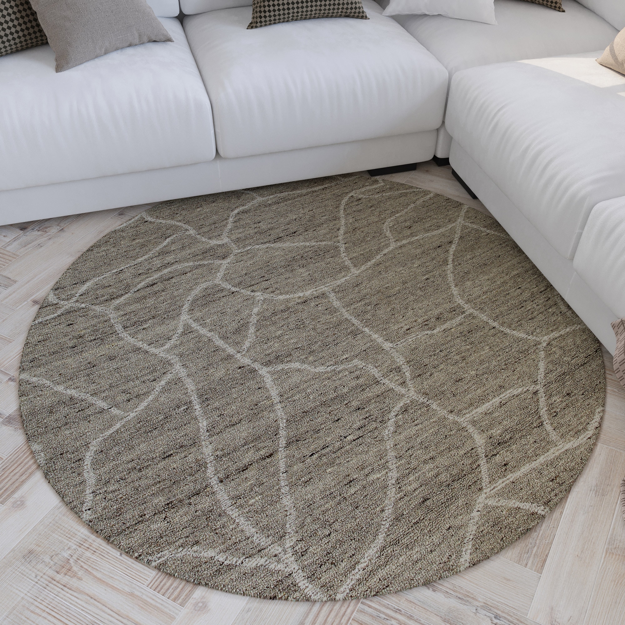 Image of Wecon home Wollteppich "Hamptons FORTYONE" rund 15 mm Höhe Schurwolle, Kurzflor, Wohnzimmer, elegant, robust, Stein-Muster