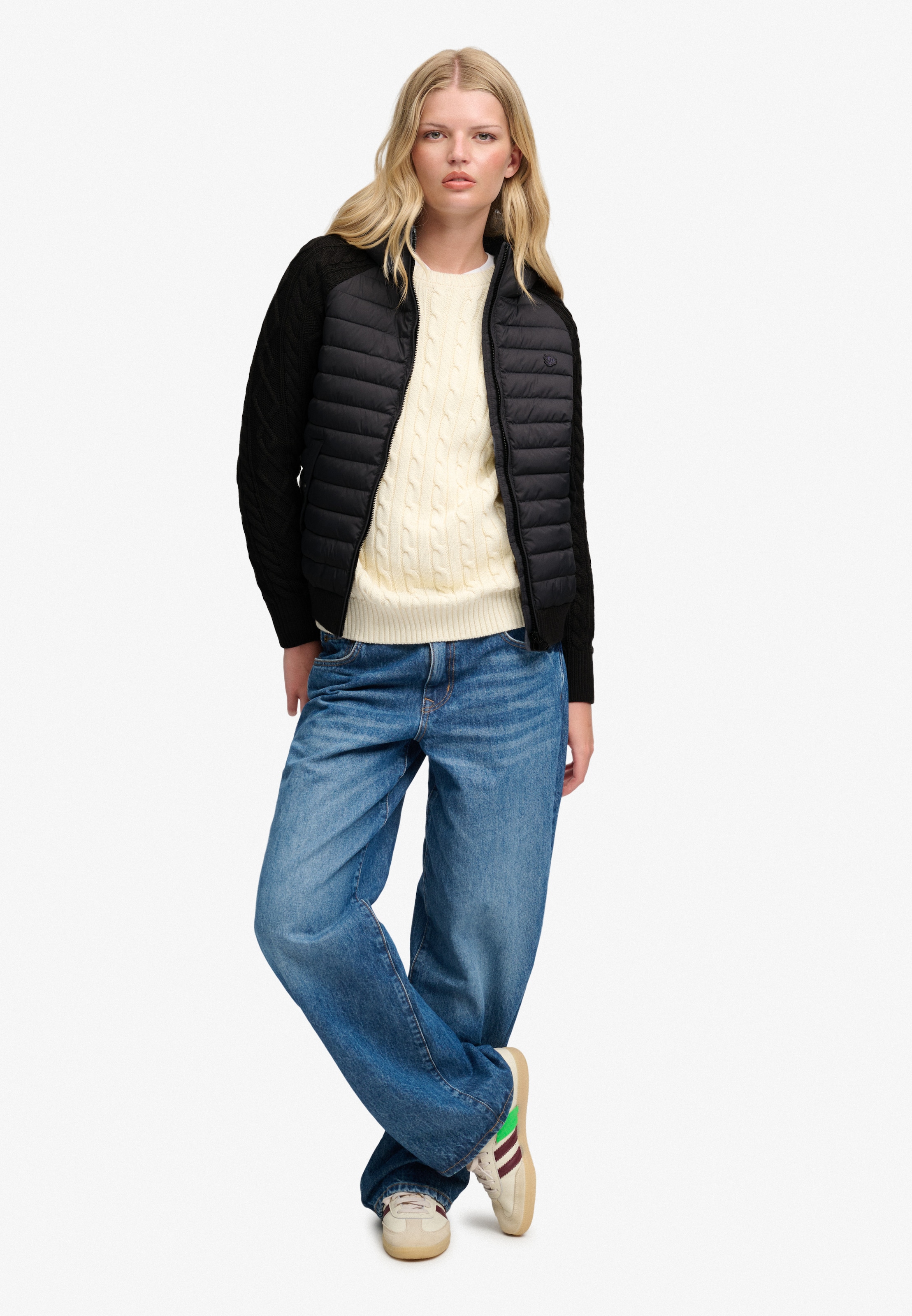 Superdry Hybridjacke »HOODED CABLE KNIT HYBRID« Kunstfaser, slim fit