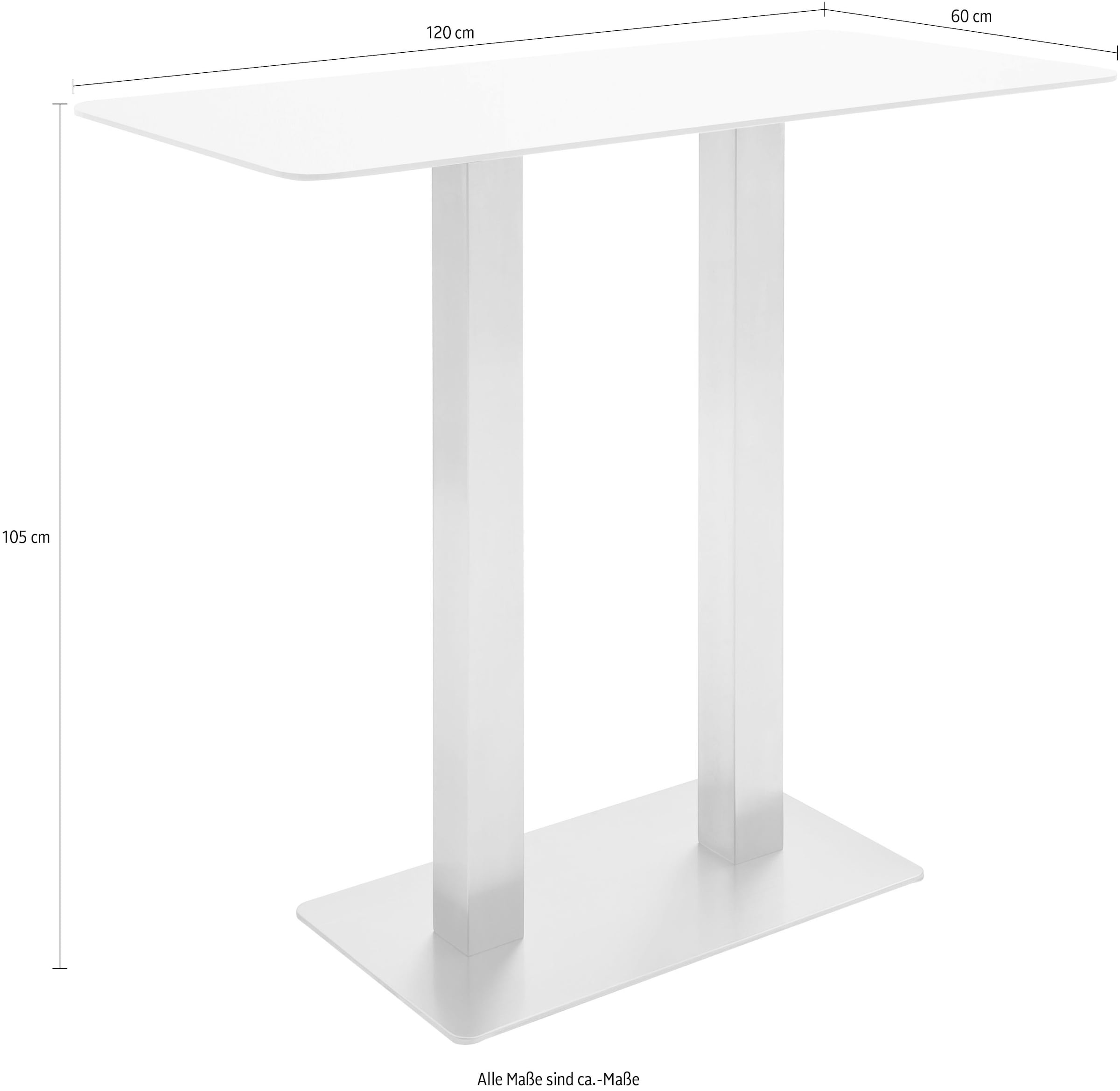MCA furniture Table de bar »Zarina« Bartisch mit Glaskeramik Tischplatte mit Edelstahl Gestell