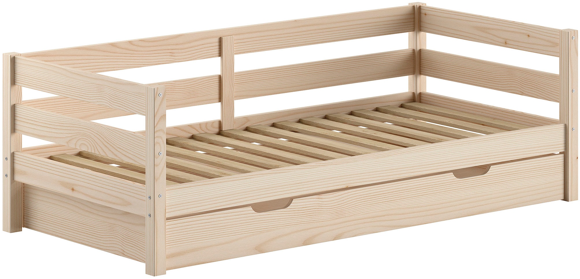 Image of Vipack Daybett "Margrit mit Bettschublade, in zeitlosem Design, universell einsetzbar" Liegefläche 90 x 200 cm, inkl. Rolllattenrost und seitlichem Umbau, stabiles Massivholzbett, wahlweise in 2 Farben erhältlich