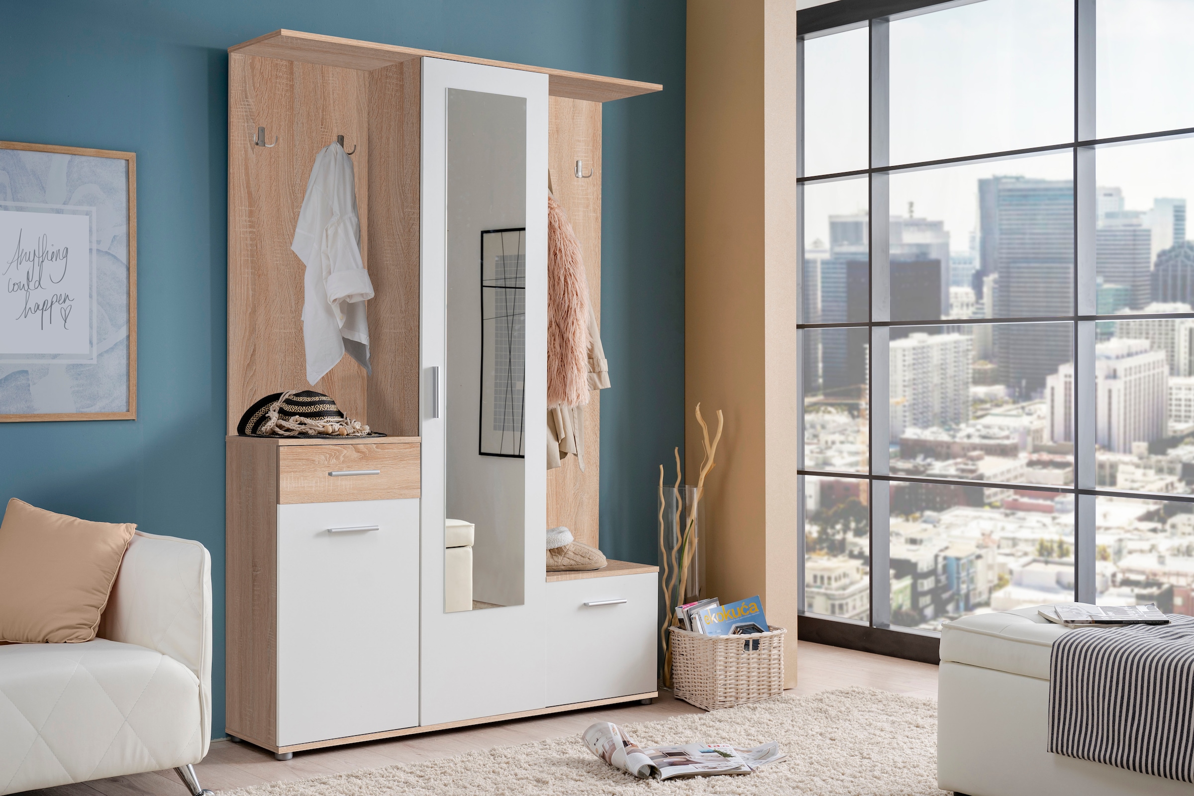 INOSIGN Vestiaire compact »Martin Flurgarderobe, Dielenschrank, Flurmöbel, Breite 134 cm« Schuhschrank, mit Spiegel, in modernen Farben, mit 10 Haken