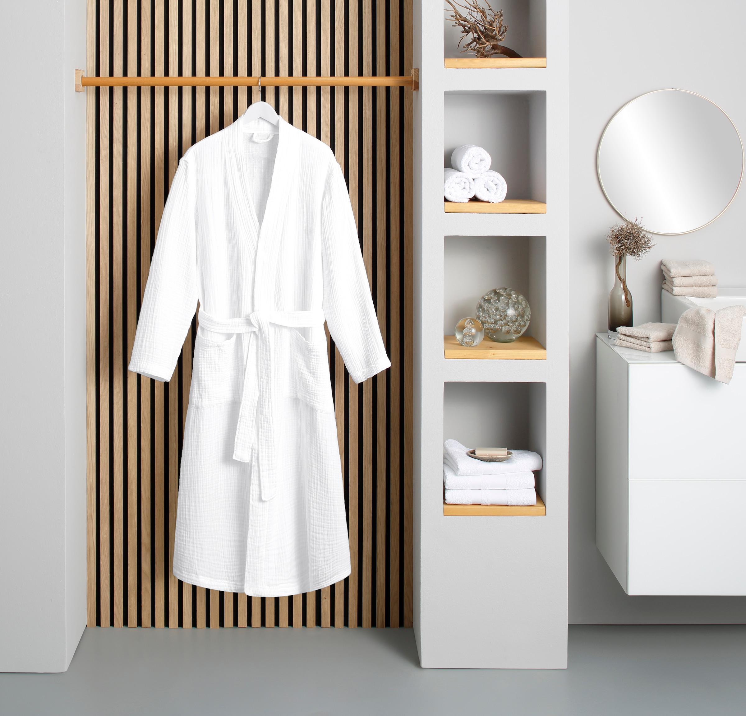 GOODproduct Peignoir de bain »Juna Musselin, ideal für Sauna & Spa, Hotelbademantel, Morgenmantel« 1 cuis moderne, qualité légère, 100% coton