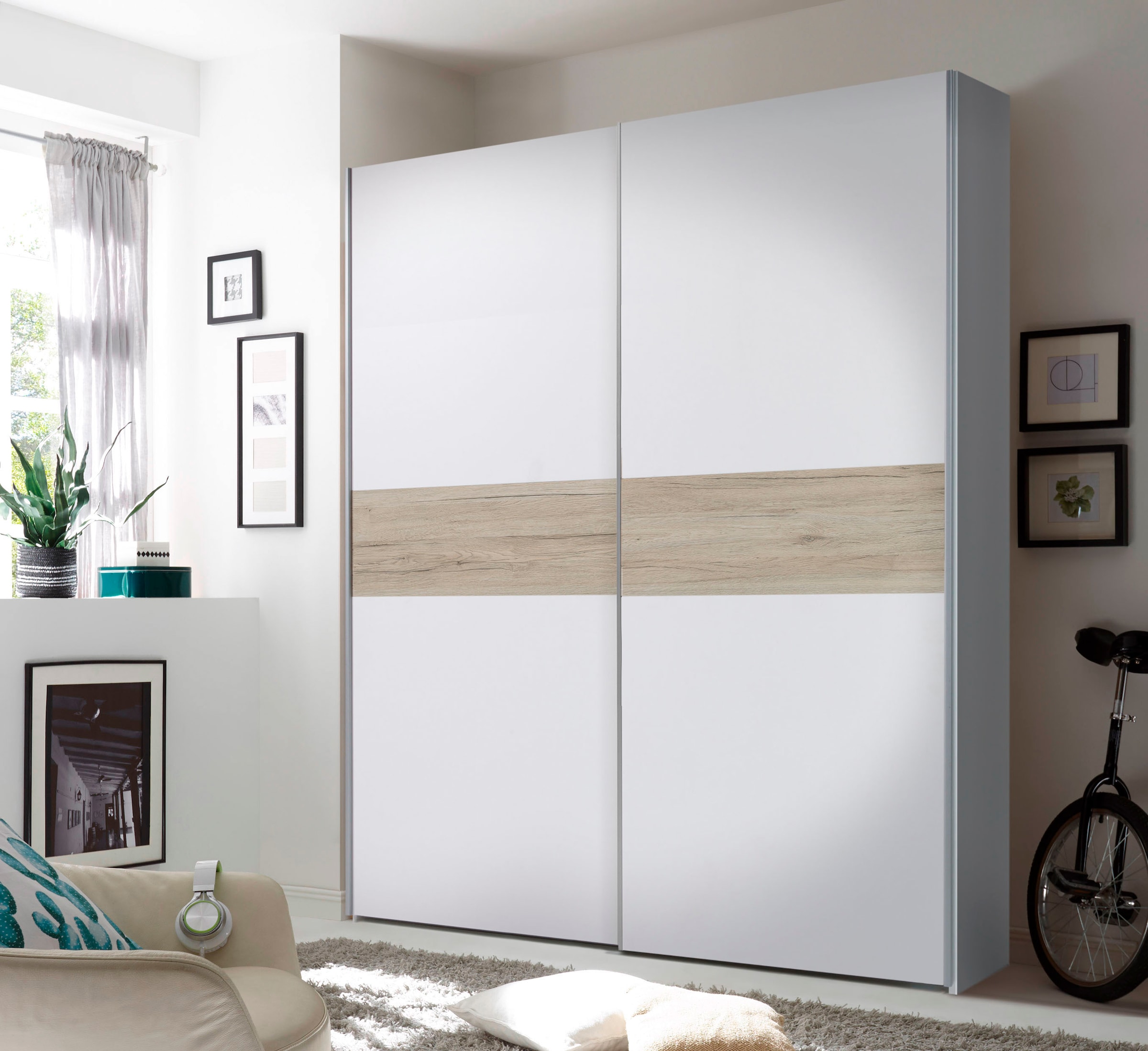 Schlafkontor Schwebetürenschrank »Puls Schlafzimmerschrank BESTSELLER Garderobenschrank Schrank«, Kleiderschrank mit Metallgriffleisten, viele Farben, Breite 170cm