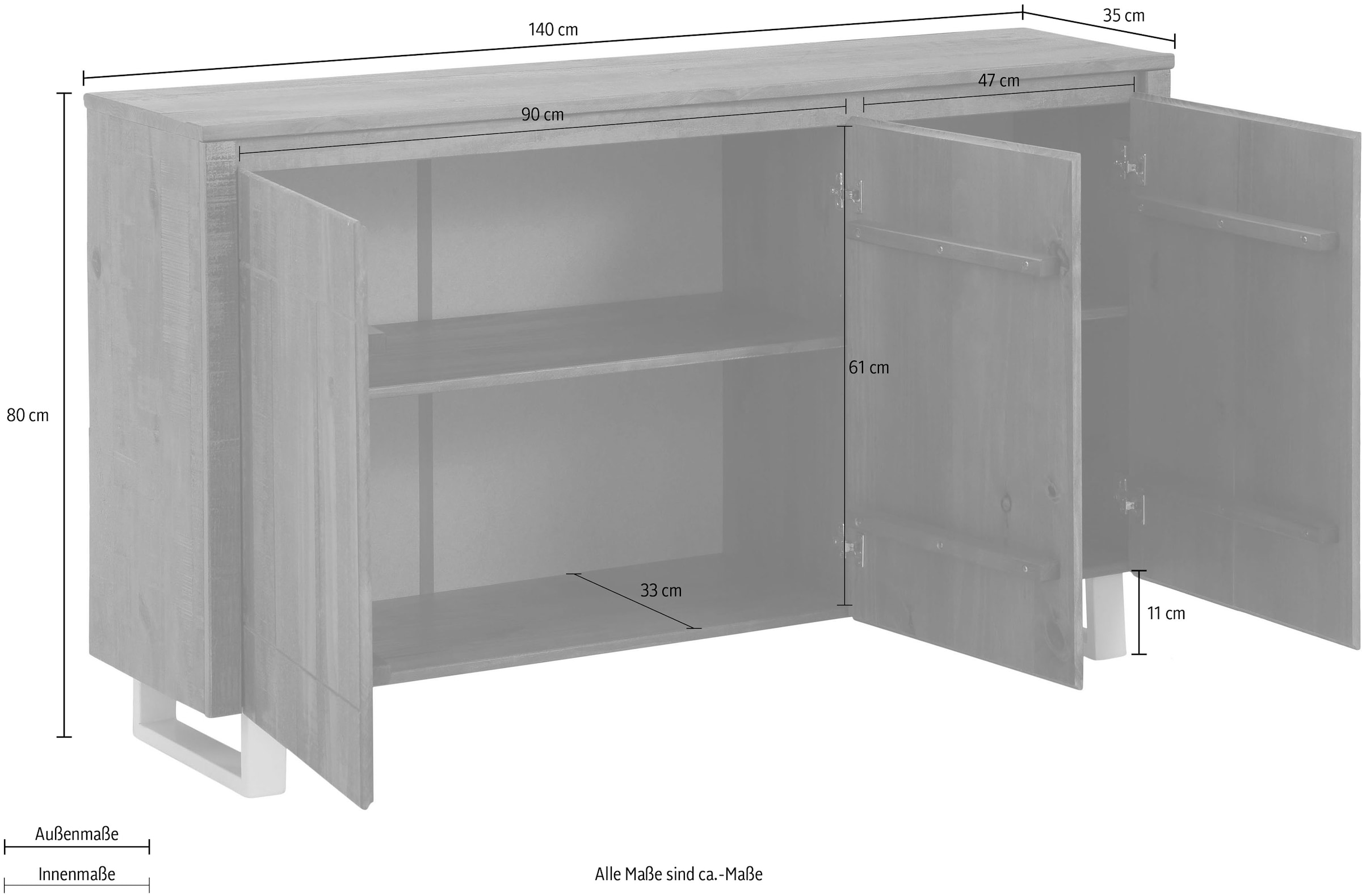 GOODproduct Sideboard »Lagos« Kommode aus massivem Kiefernholz, mit weiss lackiertem Beingestell