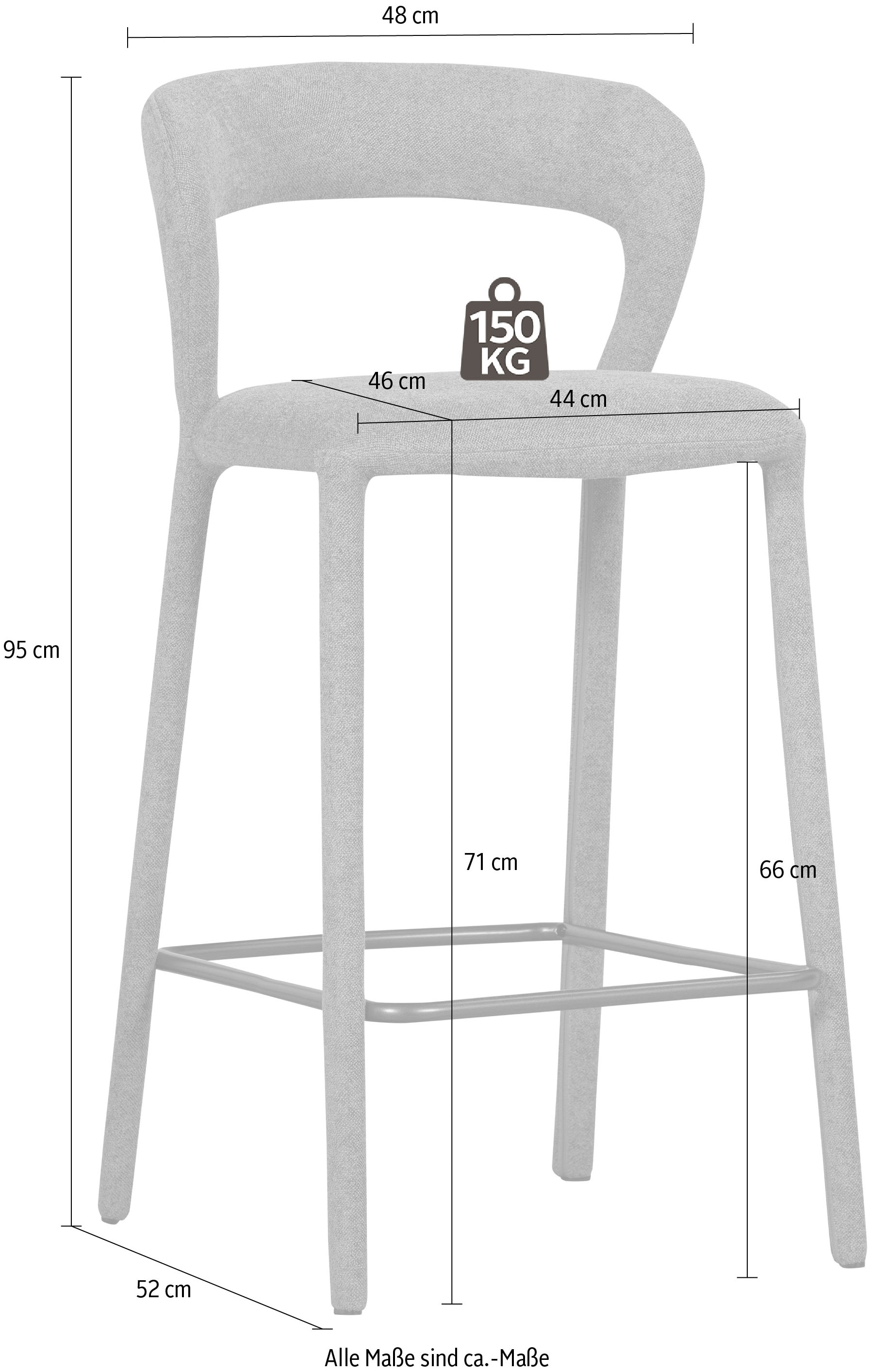 WOOOD Barhocker »Noble mit Fussstütze und vollständig gepolstertem B 48 x T 52 x H 95 cm« Gewebebezug, Belastbarkeit 150 kg, hohe Verschleissfestigkeit