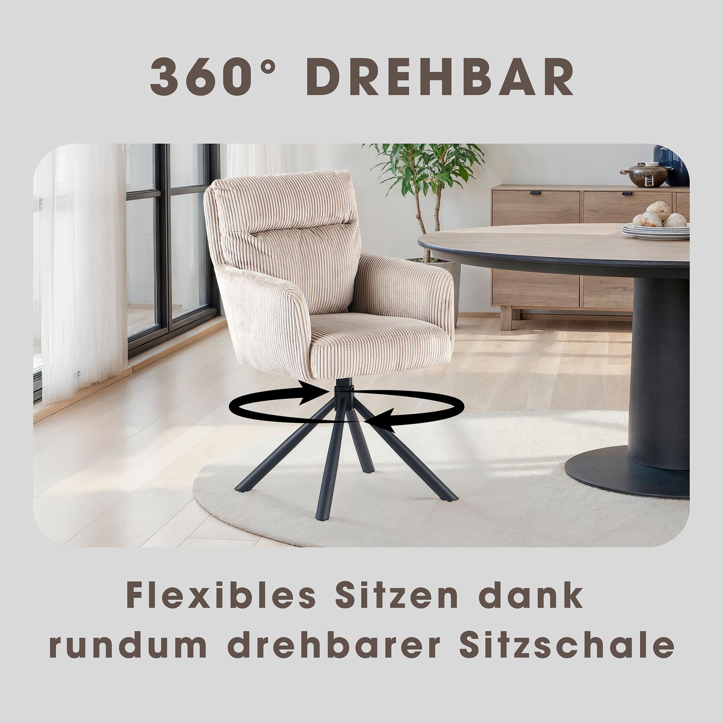 GOODproduct Esszimmerstuhl »Justin« (Set) 2 Stk.gemütlicher Sessel mit Taschenfederkern, 360 Grad drehbar, Grob - Cord