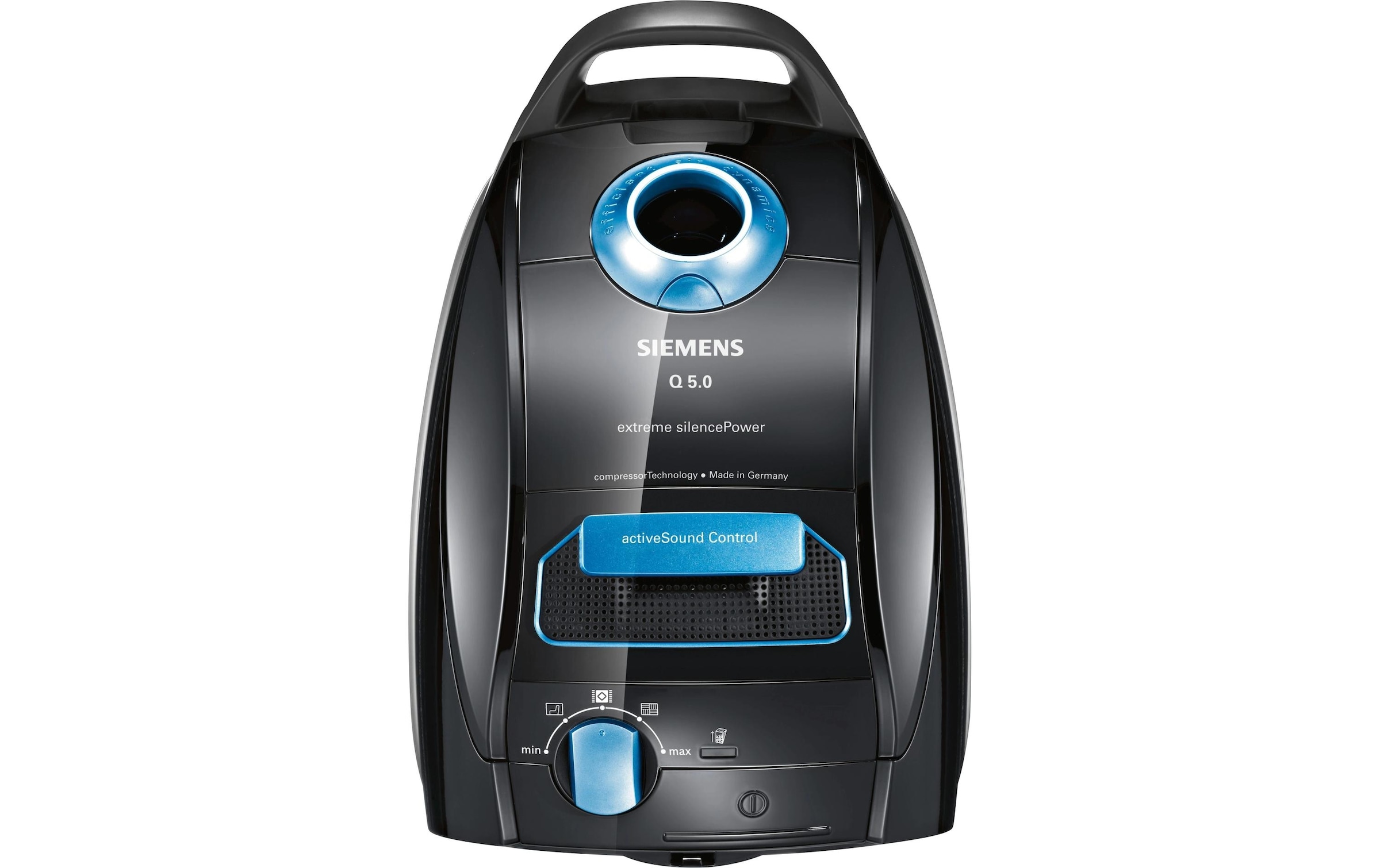 SIEMENS Bodenstaubsauger »Q 5.0 extreme silencePower VSQ5X1230, Made in Germany, Hygiene-Filter« 850 W mit Beutel hohe Saugkraft, integriertes Zubehör, langes Kabel, leise, schwarz