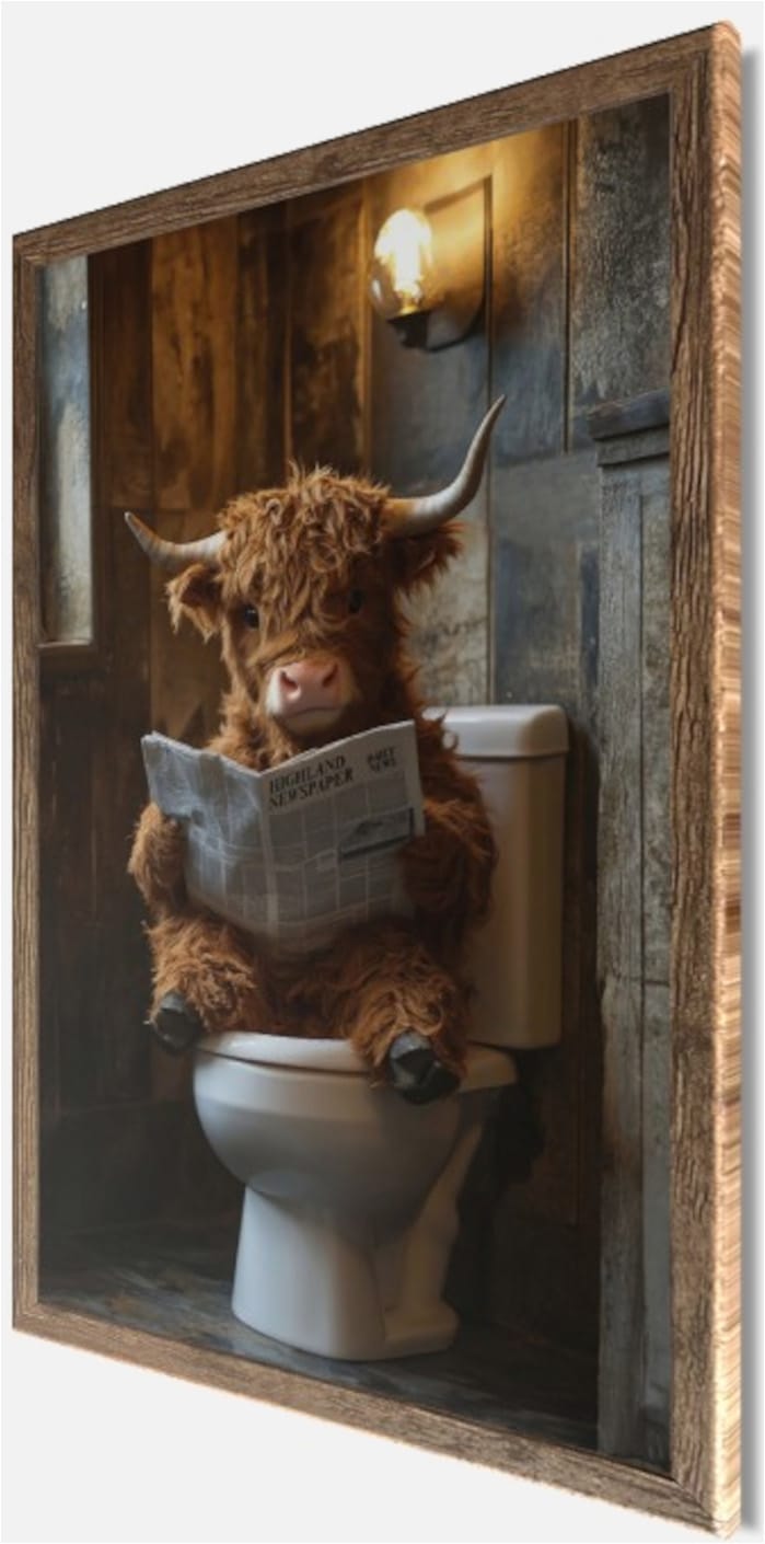 Bönninghoff Bild mit Rahmen »Wandbild gerahmt HIGHLAND NEWS 50x70 cm – Lustiges Hochlandrind Bad« Hochlandrind | Humor | Tiere 1 Stk. tlg. mit dekorativem Rahmen