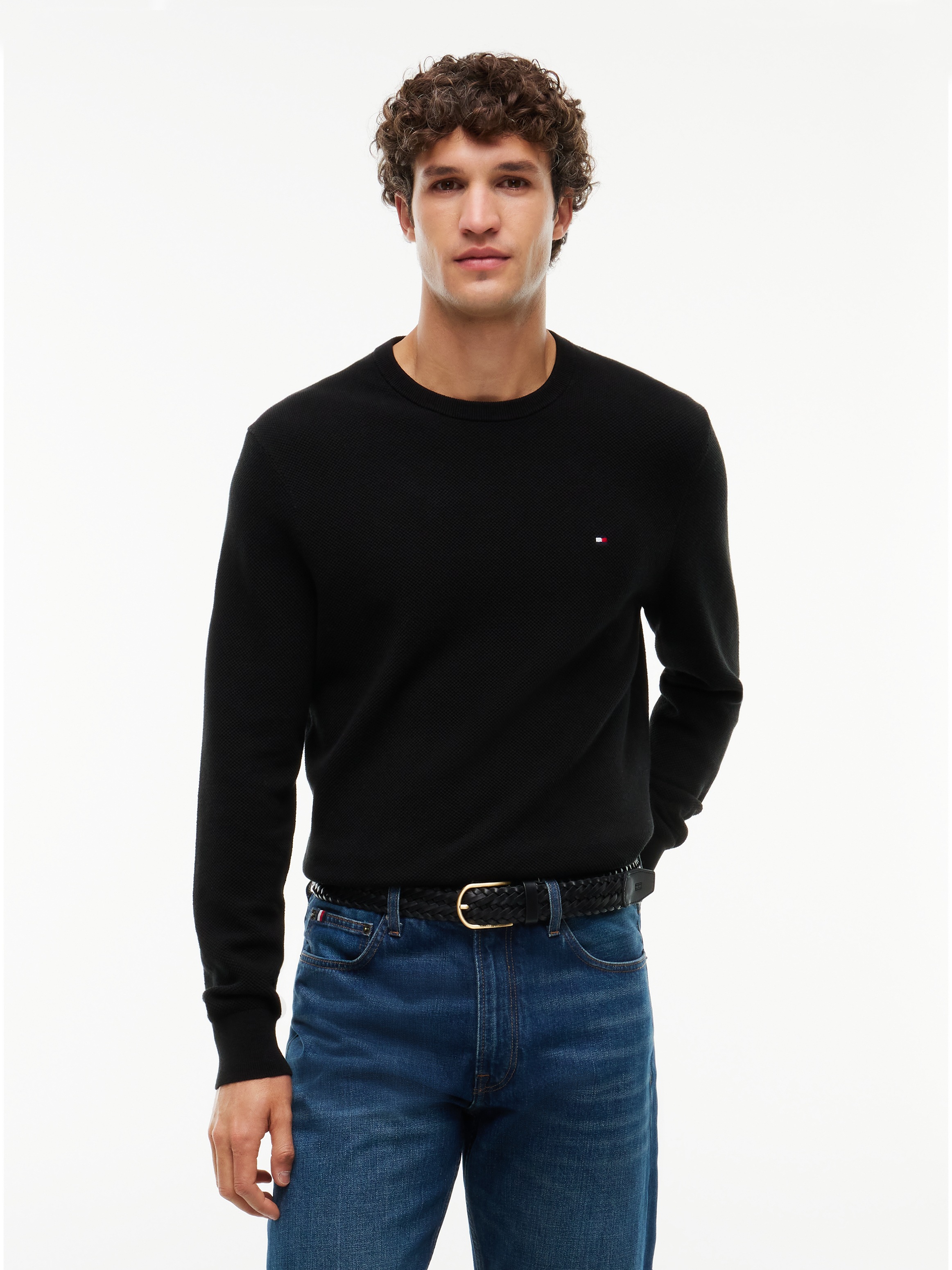 Image of Tommy Hilfiger Rundhalspullover "ESSENTIAL STRUCTURE CREW NECK mit Struktur und Label" unifarben, casual, regular fit, Baumwolle, Rundhals