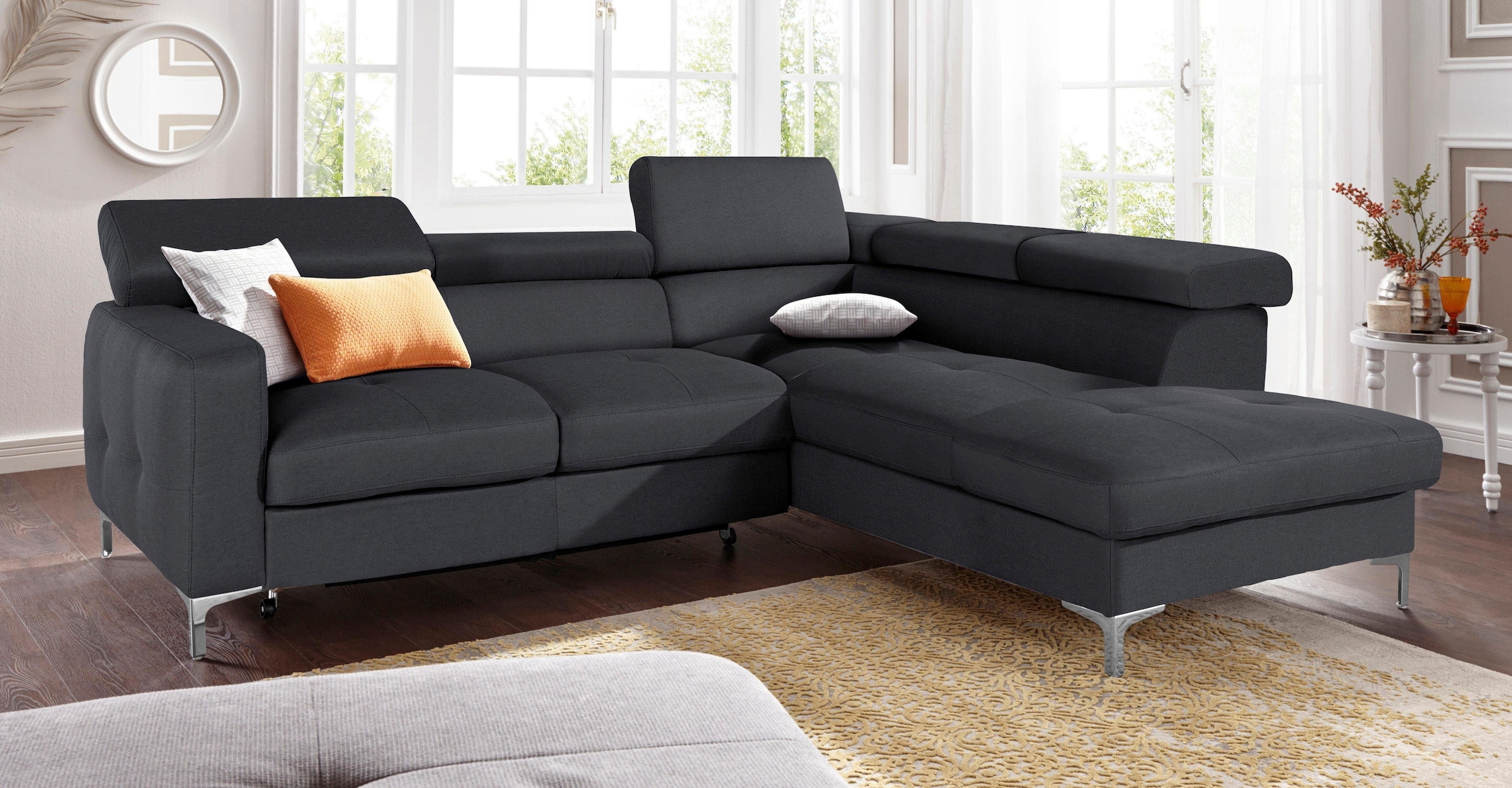 COTTA Polstergarnitur »Sammy L-Form«, (Set), Set bestehend aus: Ecksofa mit Kopfteilverstellung & Hocker