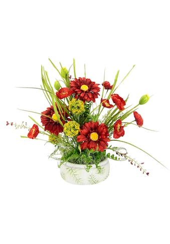Kunstblume »Blumenarrangement aus Gerbera und Mohnblumen in Schale aus Keramik«