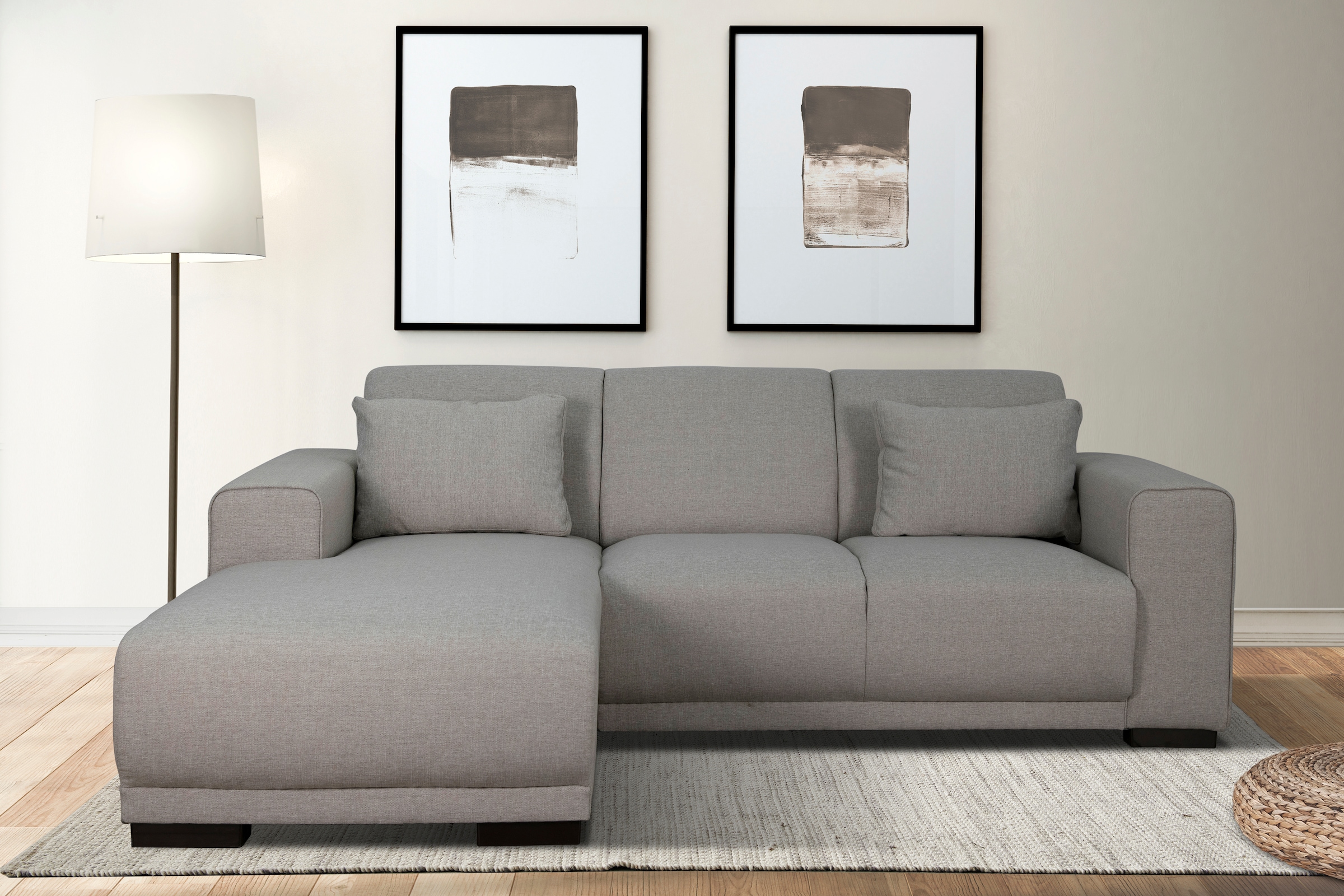 Home affaire Ecksofa »BORNHOLM L-Form mit Recamiere, Masse B/T/H: 234/162/85 cm«, Recamiere links oder rechts bestellbar, Wellenfederung, inkl. 2 Kissen
