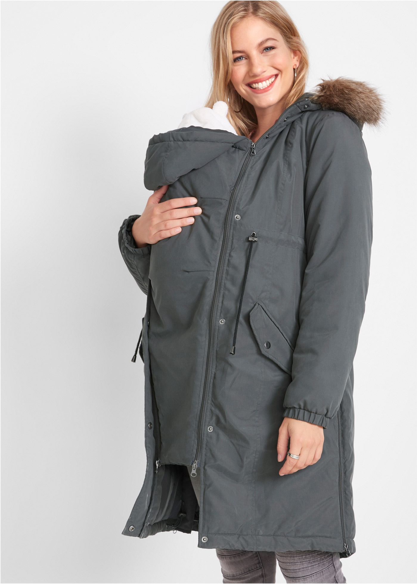 Image of bonprix Umstandsjacke mit Kapuze mit seitlichen Reissverschlüssen zur Weitenregulierung, mit 2-Wege-Zip