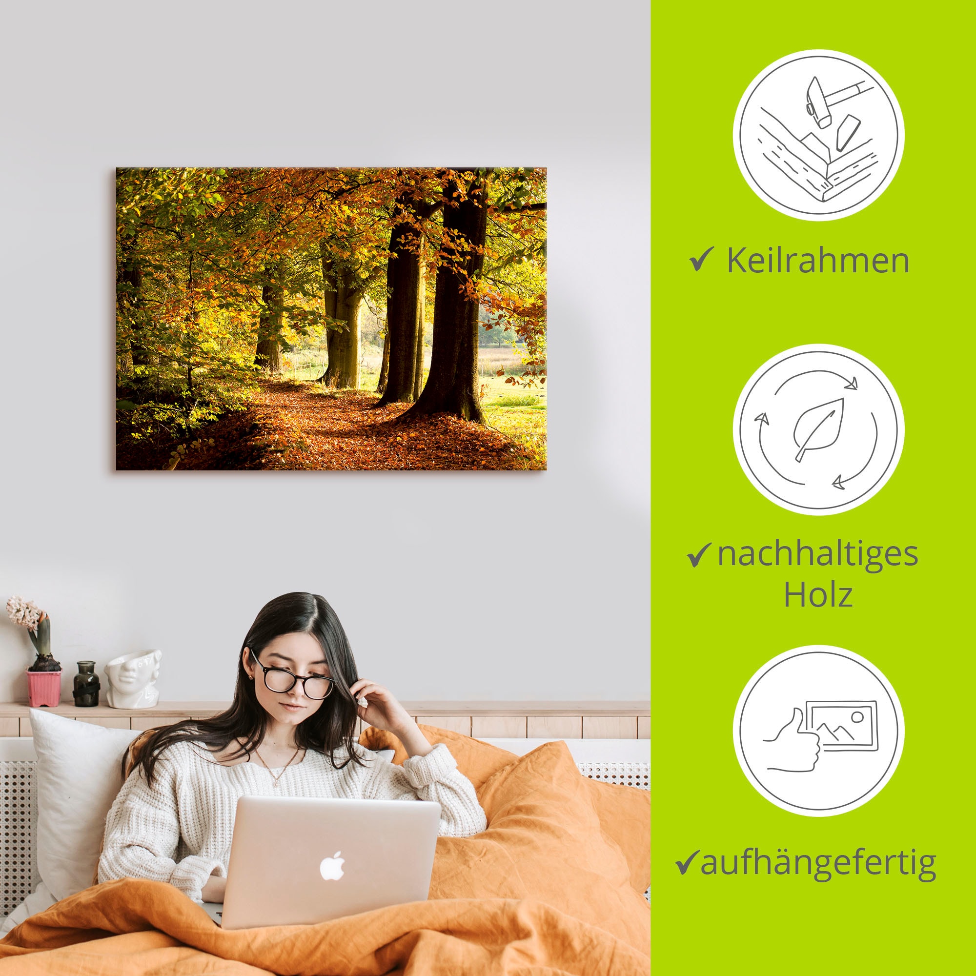 Artland Tableau sur toile »Herbstfarben« 1 cuis tlg. auf Holzrahmen gespannt