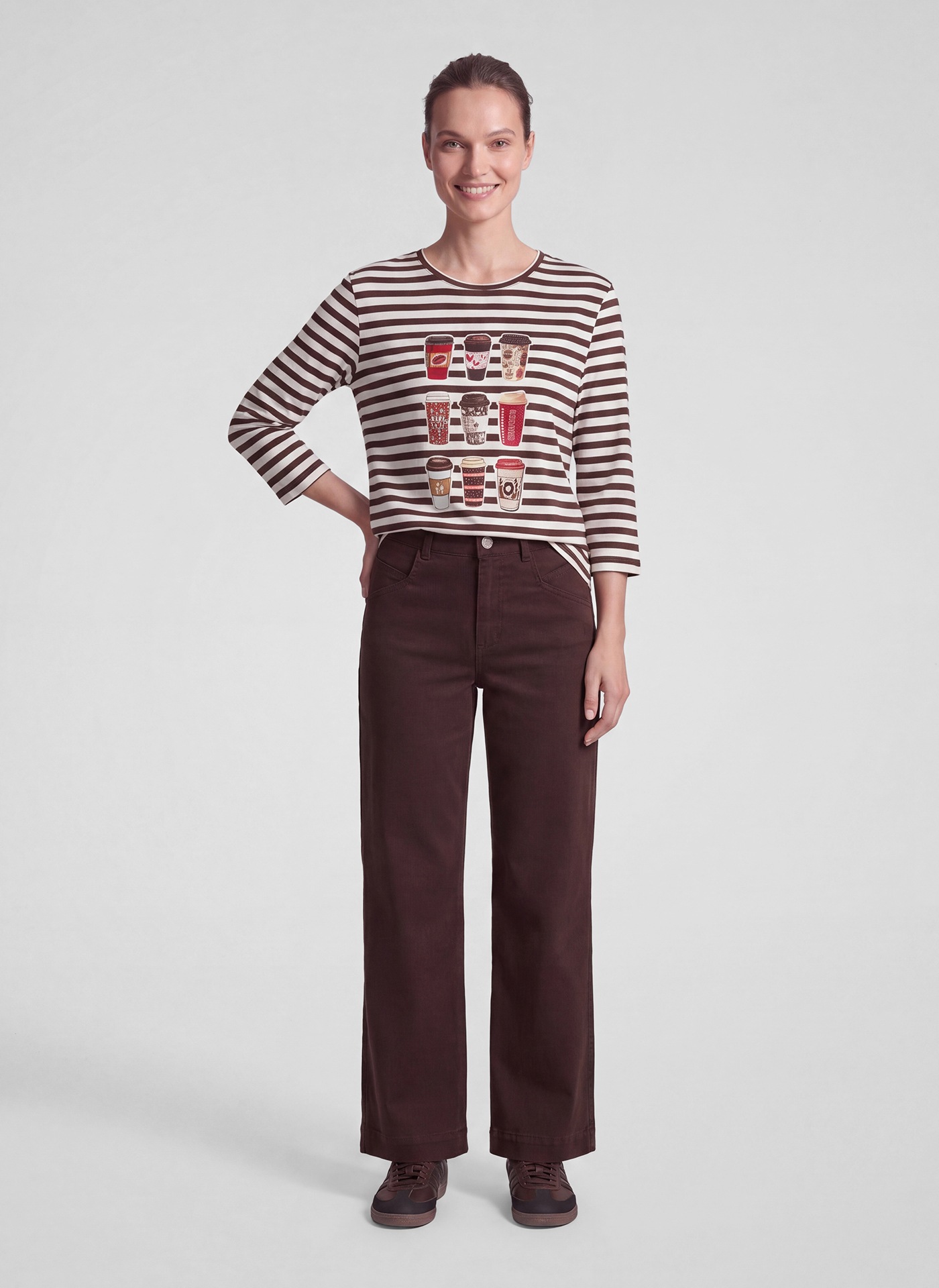 Rabe T-shirt à manches 3/4 mit Streifen-Muster - Print und Glitzersteinen