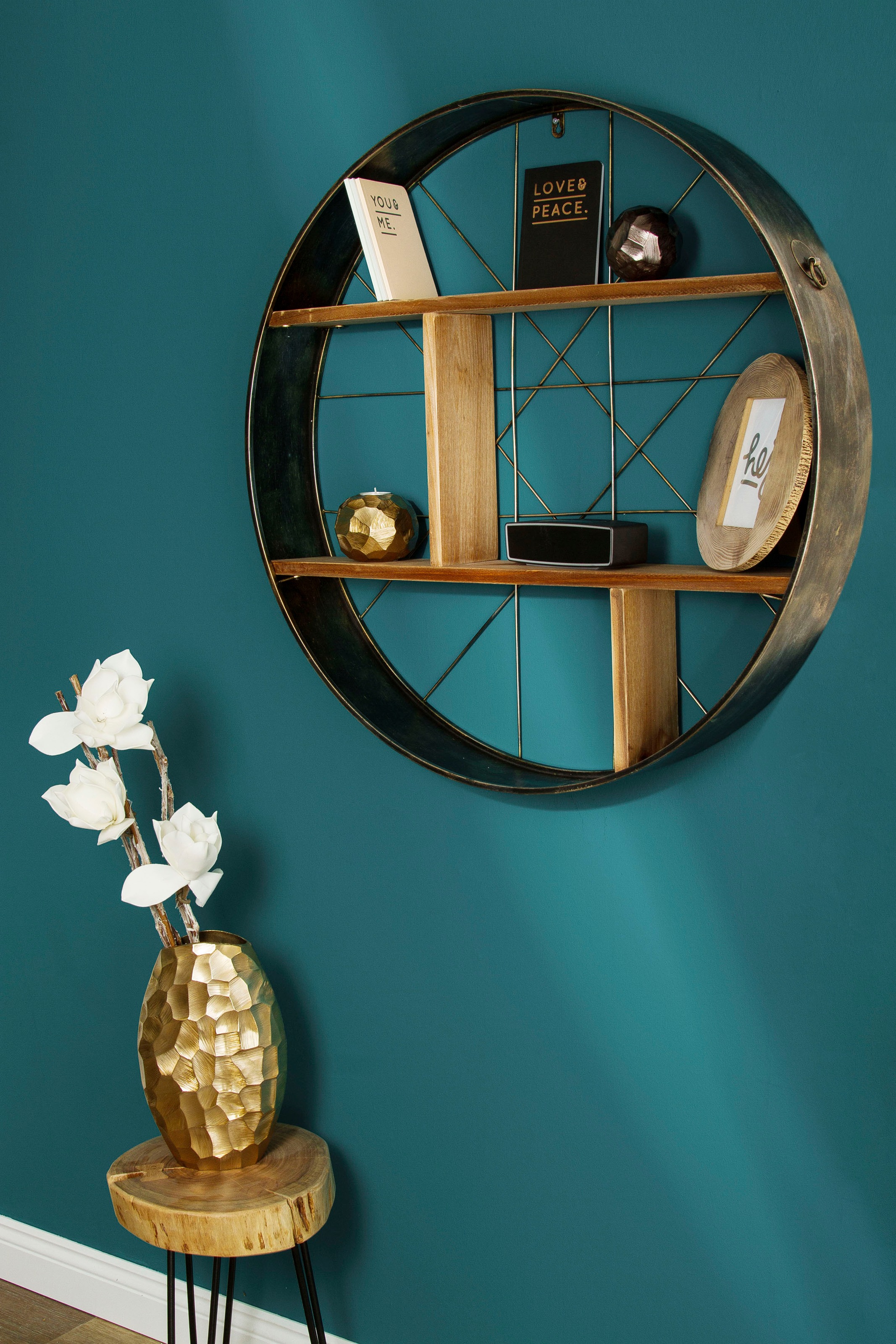 Image of my Flair Wandregal »Graeco«, Holz & Metall, Runde Form, 2 Ablageböden, fertig montiert bei Ackermann Versand Schweiz