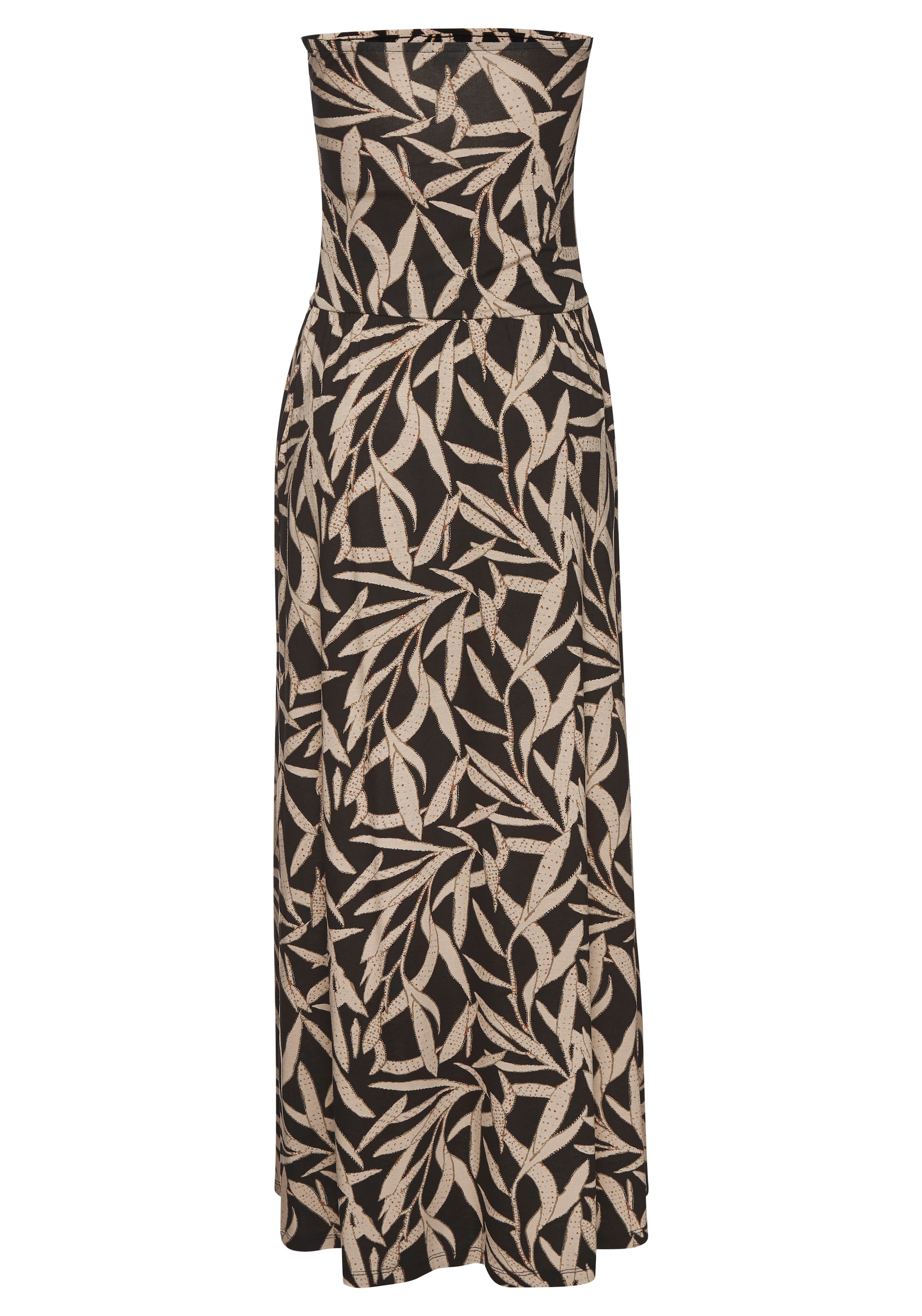 s.Oliver Maxikleid, mit Blätterdruck, luftiges Sommerkleid mit Taschen, Strandkleid