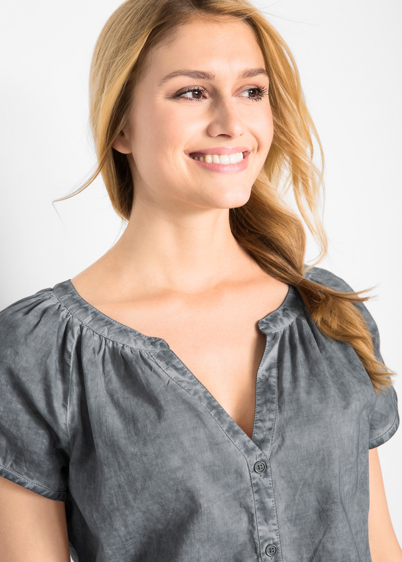 bonprix Kurzarmbluse Kurzarmbluse aus reiner Baumwolle