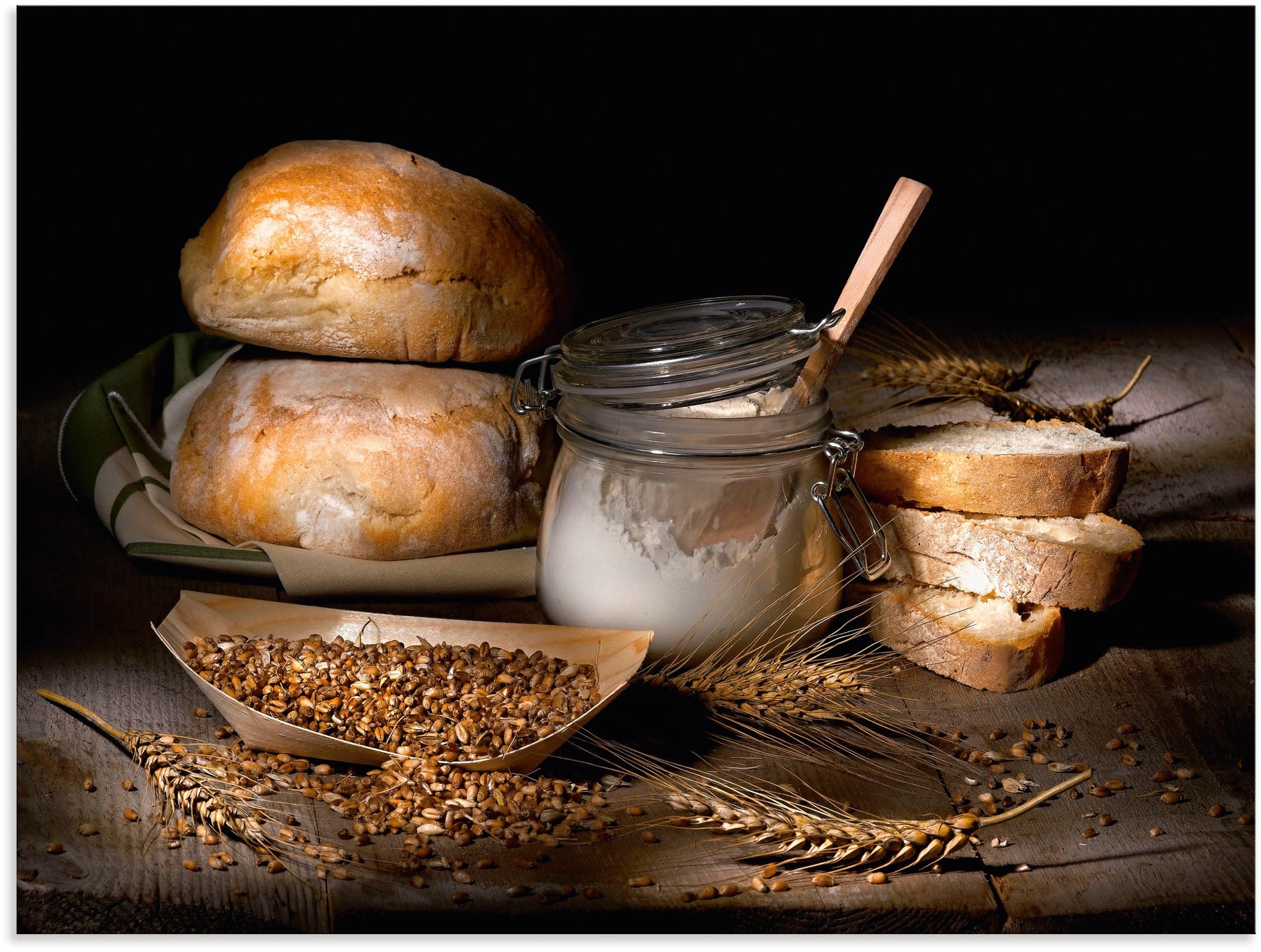 Image of Artland Wandbild »Landbrote und Getreide Stillleben«, Getreide, (1 St.), in vielen Grössen & Produktarten - Alubild / Outdoorbild für den Aussenbereich, Leinwandbild, Poster, Wandaufkleber / Wandtattoo auch für Badezimmer geeignet bei Ackermann Versand Sc