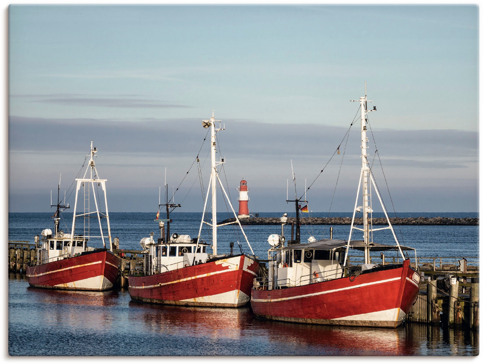 Image of Artland Leinwandbild "Fischerboote und Mole in Warnemünde" Boote & Schiffe 1 Stk. tlg. auf Holzrahmen gespannt