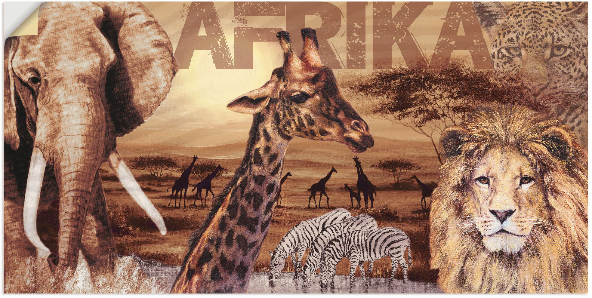 Image of Artland Wandbild »Afrika«, Wildtiere, (1 St.), in vielen Grössen & Produktarten - Alubild / Outdoorbild für den Aussenbereich, Leinwandbild, Poster, Wandaufkleber / Wandtattoo auch für Badezimmer geeignet bei Ackermann Versand Schweiz