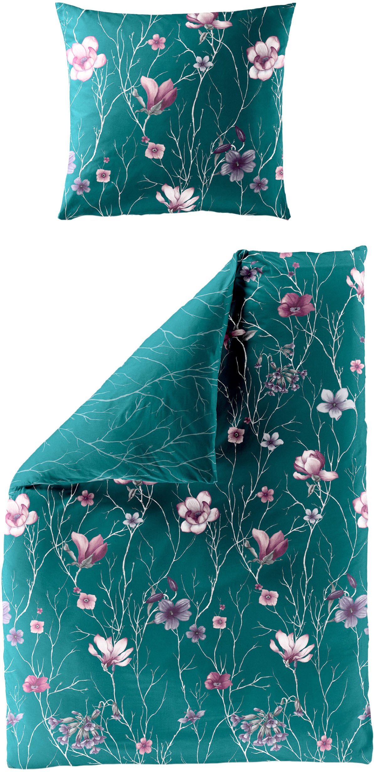 Image of BIERBAUM Bettwäsche "Lilli" 2 Stk. Mako-Satin, 100 % Baumwolle, mit Blumen, pflegeleicht