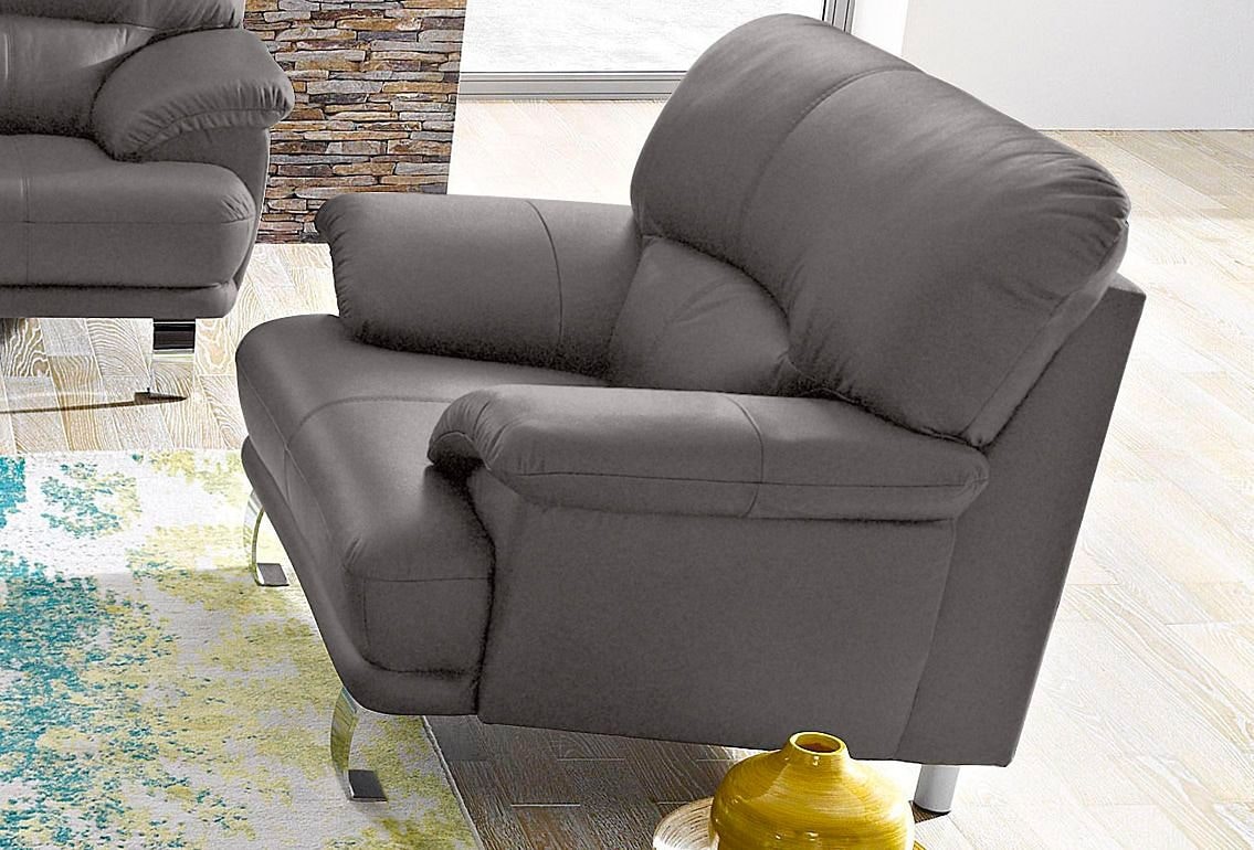 TRENDMANUFAKTUR Sessel »Cecilia, Loungesessel im italienischen Design, hoher Sitzkomfort,«, bequeme Armlehnen und Rückenverarbeitung, attraktiver Metallfuss