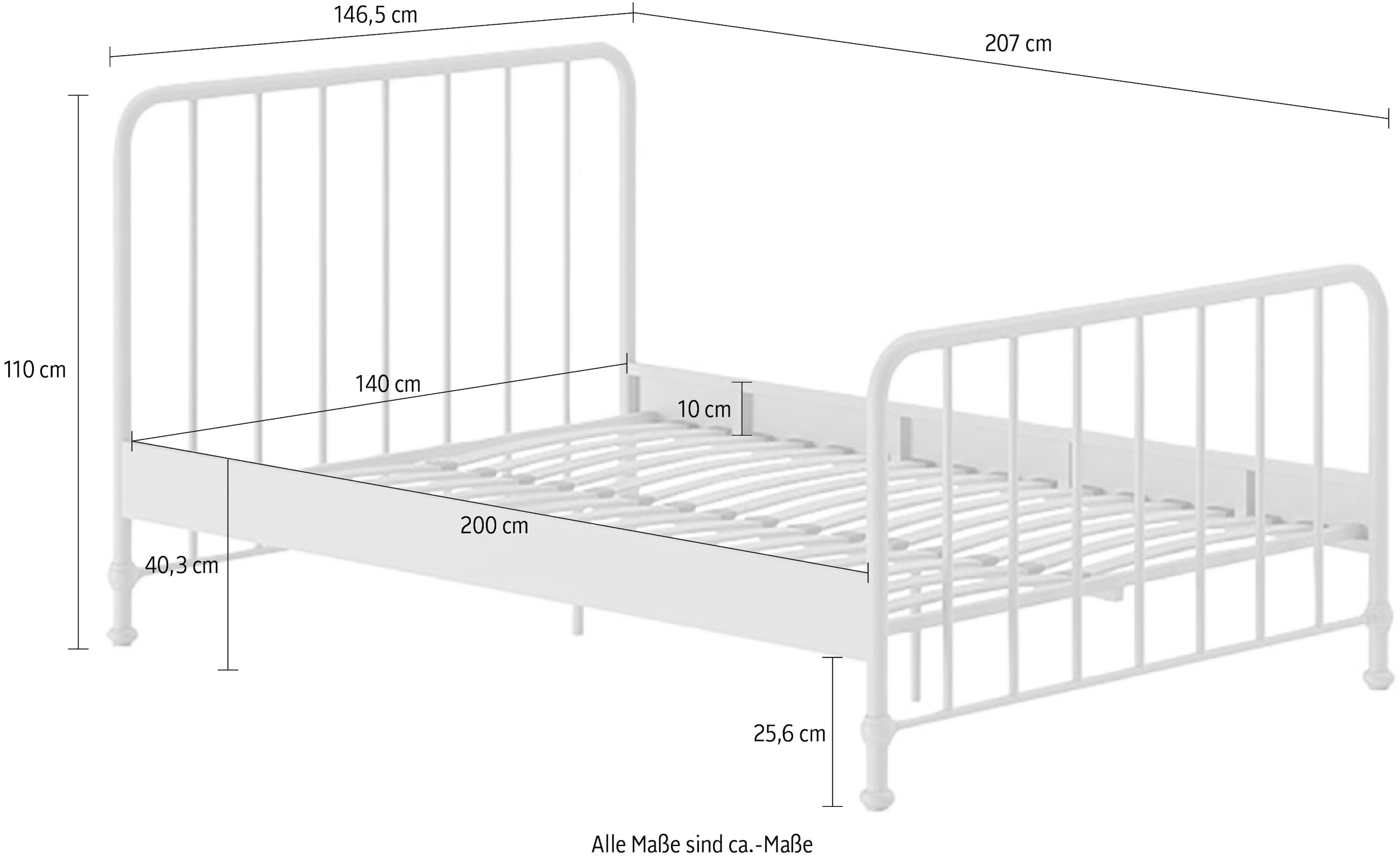 Vipack Lit en métal »Bronxx, standfest gebaut, gradlinige Optik in zeitlosem Design« Disponible en 2 tailles et différentes couleurs,  incl. sommier à lattes, traverse centrale et repose-pieds sous la surface de couchage