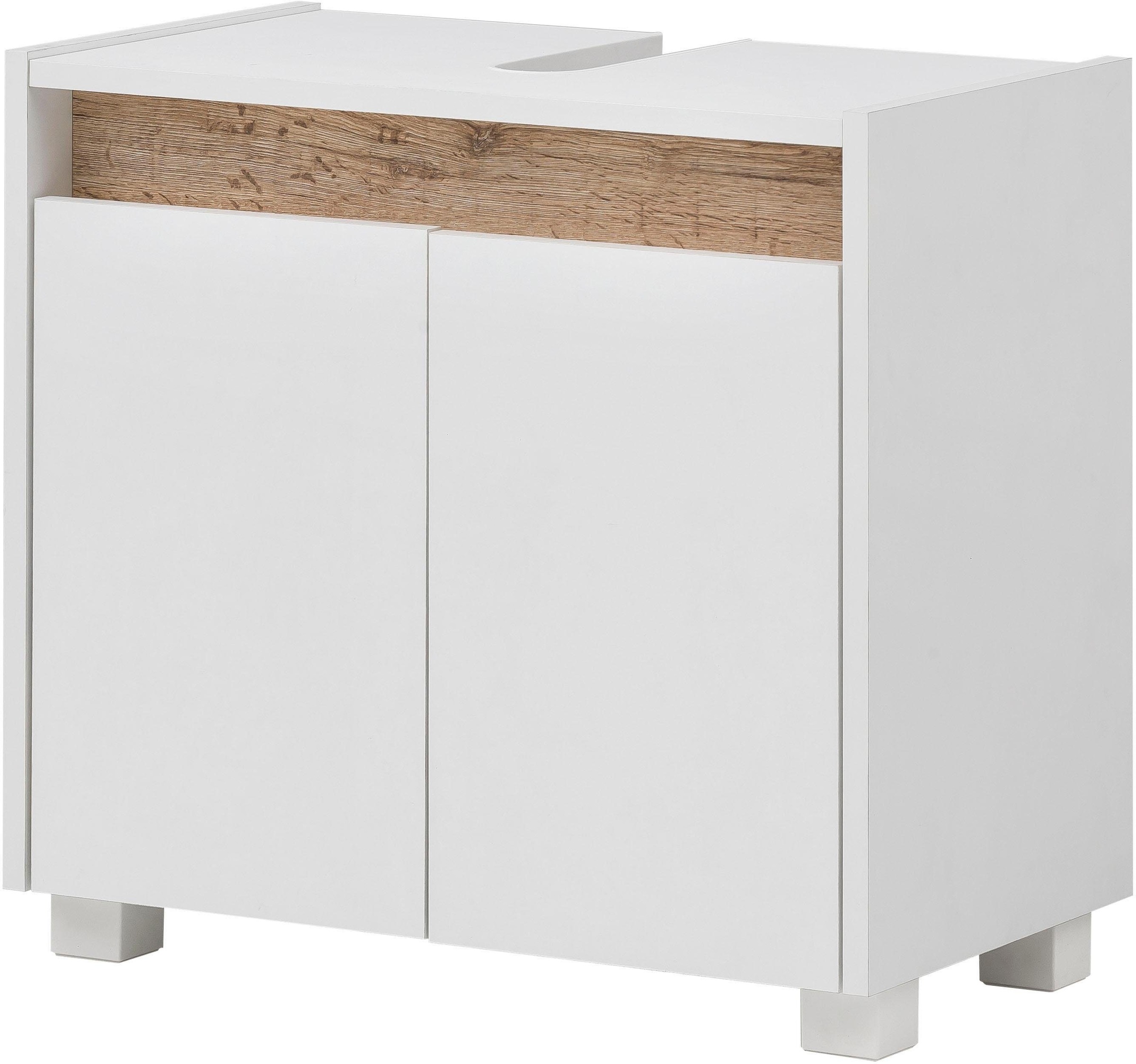 Image of Schildmeyer Waschbeckenunterschrank »Cosmo«, Höhe 54,6 cm, Badezimmerschrank mit griffloser Optik, Blende im modernen Wildeiche-Look, Ausschnitt für Abwasserleitung bei Ackermann Versand Schweiz