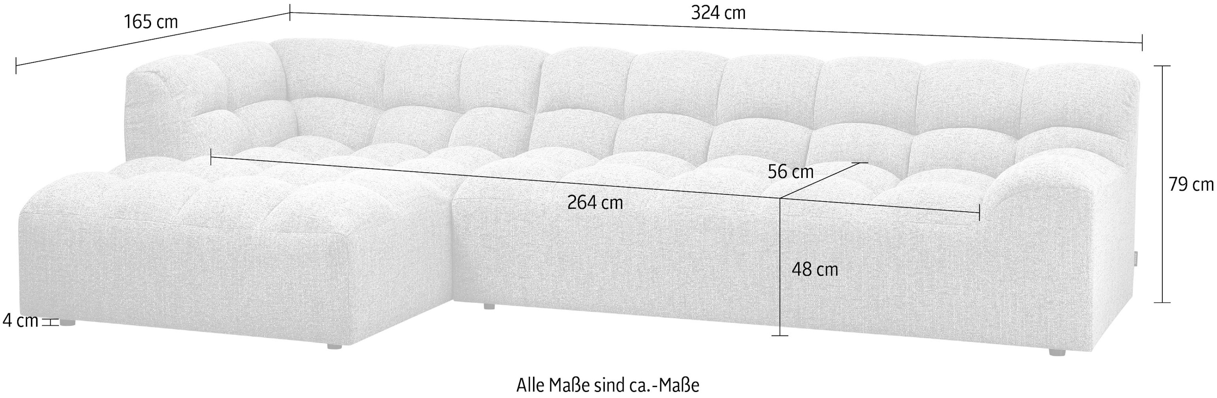 WOOOD Ecksofa »Allure grobem Webmuster, H 79 x B 324 x D 165 cm« Tragkraft 400 kg, Hohe Verschleissfestigkeit, Pfleiglicht