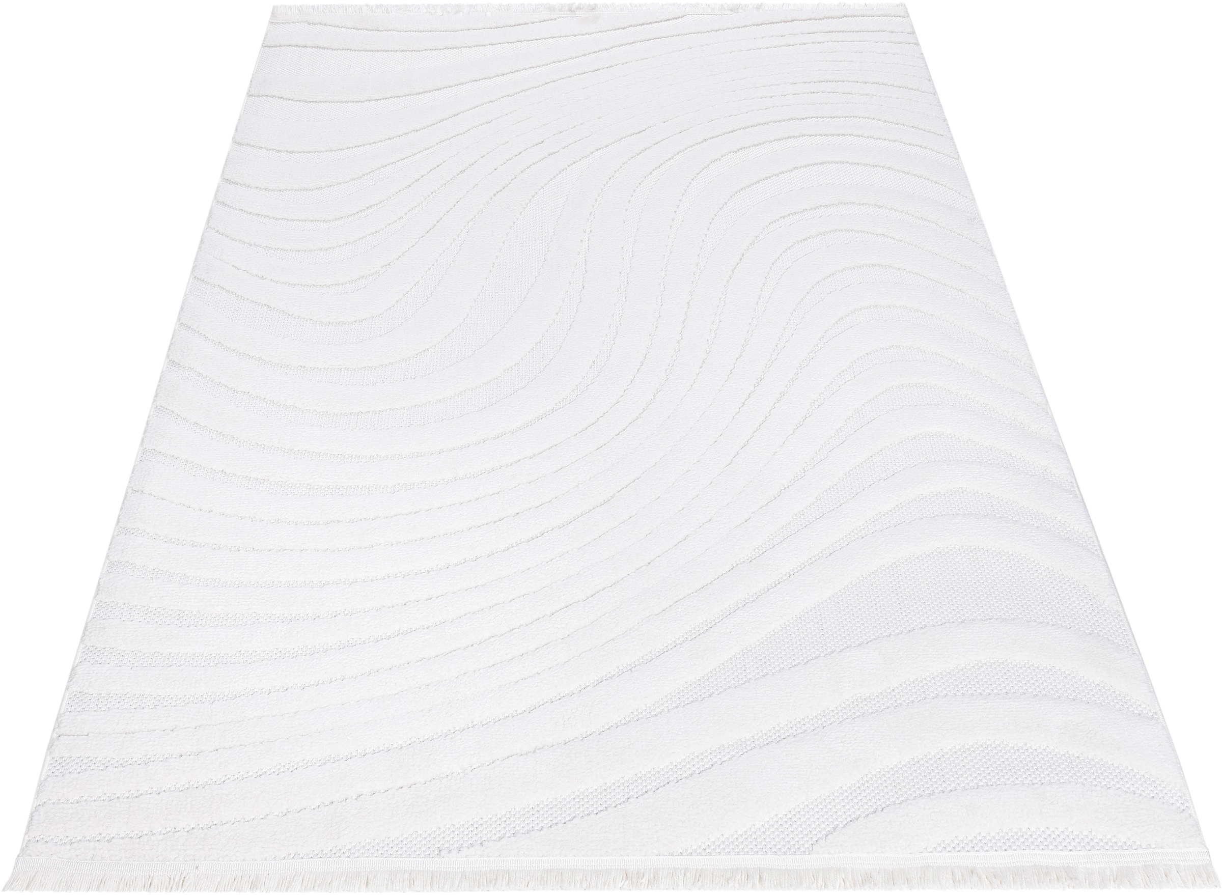 GOODproduct Teppich »Samelia mit Fransen, Wellendesign, Balkon, Camping« rechteckig 6 mm Höhe Hoch-Tief-Struktur, In- und Outdoor geeignet für Küche oder Esszimmer