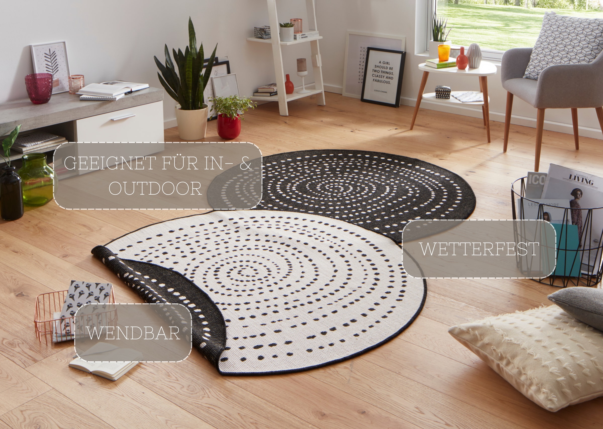 NORTHRUGS Teppich »Bali Wendeteppich«, rund, 5 mm Höhe, In-& Outdoor, Wetterfest, Balkon, Garten, Wohnzimmer, Wasserfest