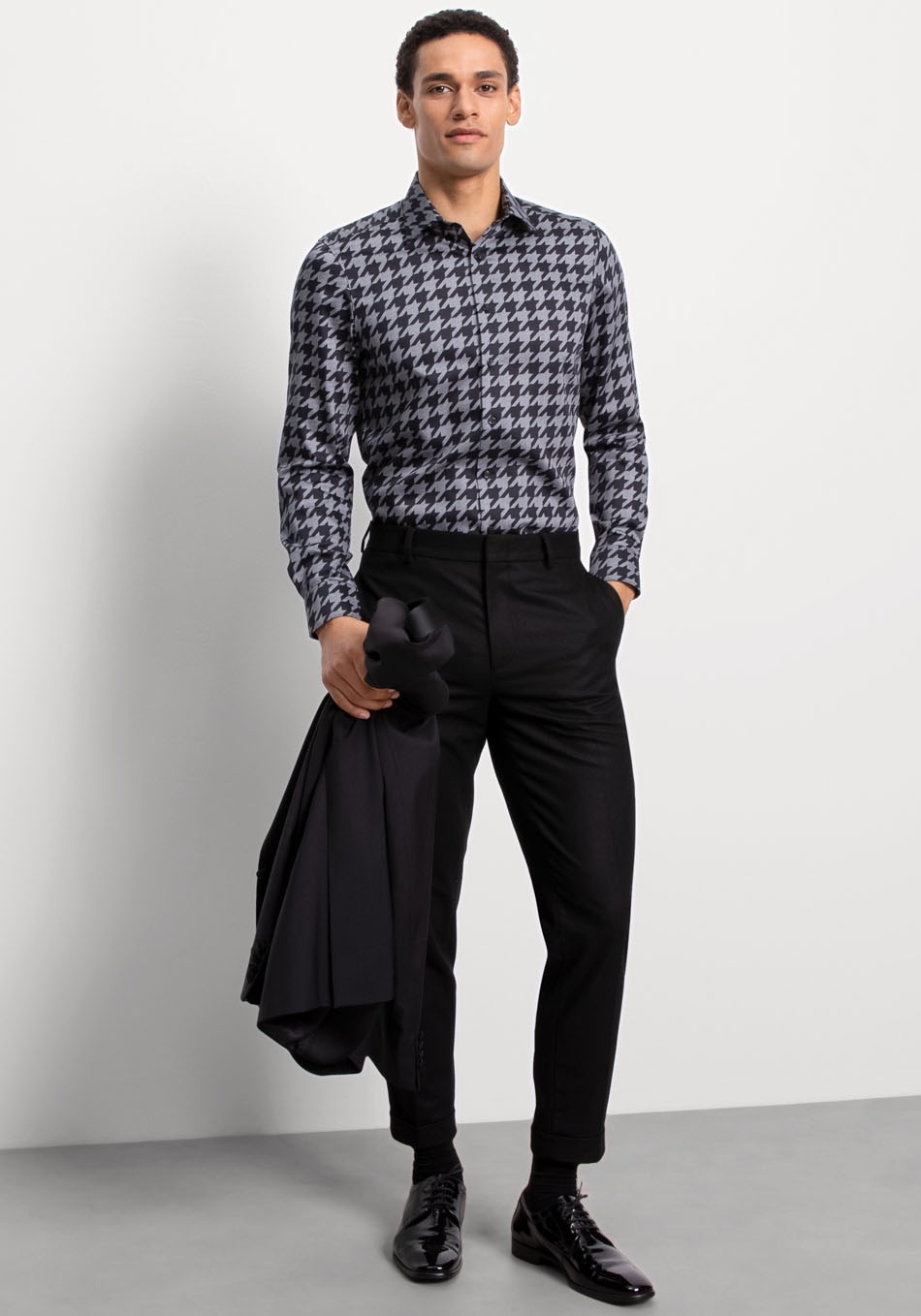 OLYMP Businesshemd »Level Five body fit« mit  grossem Hahnentrittdessin, Langarm