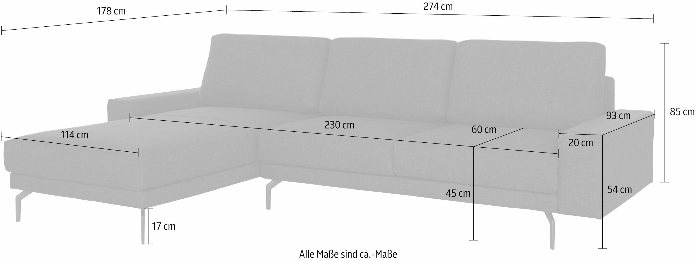 Creation BY ROLF BENZ Canapé d'angle »CR.450, Designecksofa, L-Form« accoudoir large et bas, pieds en aluminium coulé couleur ombre, largeur 274 cm